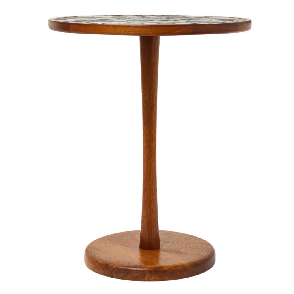 Mid-Century Modern Martz Side Table, Ceramic and Walnut