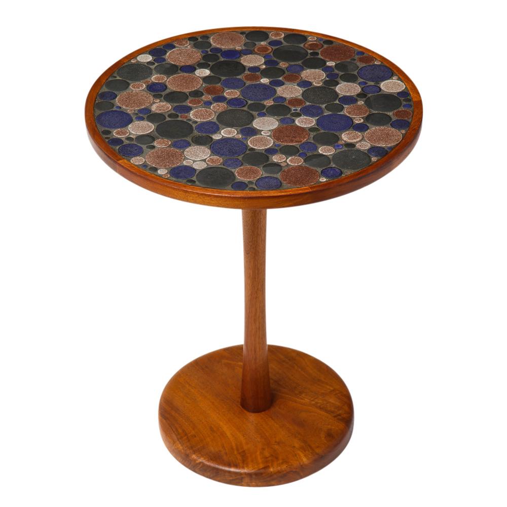 Glazed Martz Side Table, Ceramic and Walnut