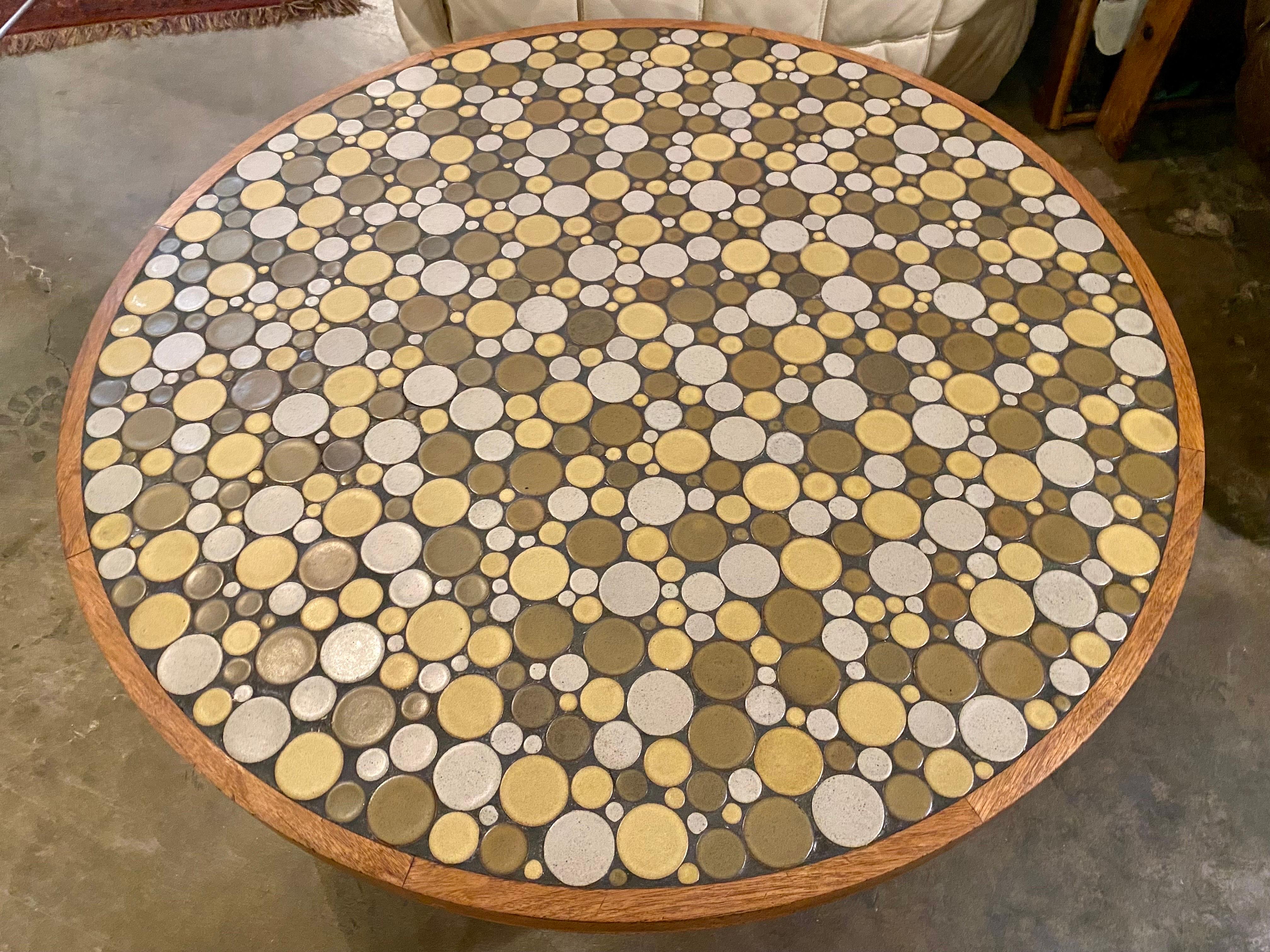 Martz ‘Coin’ Ceramic Tile Coffee Table, Circa 1960s In Good Condition In San Antonio, TX