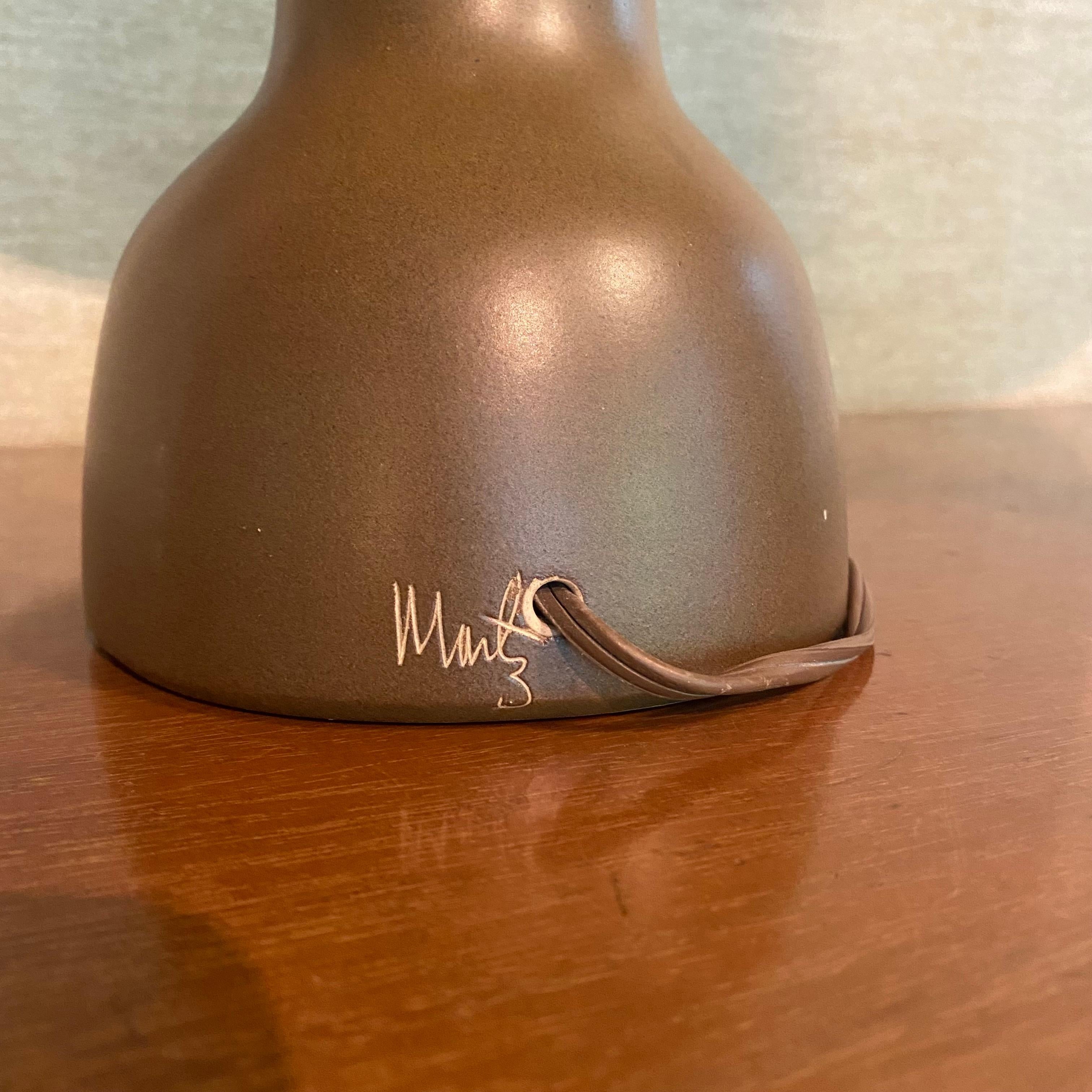 Martz for Marshall Studios Pair of All Original Brown Ceramic Pottery Lamps 5