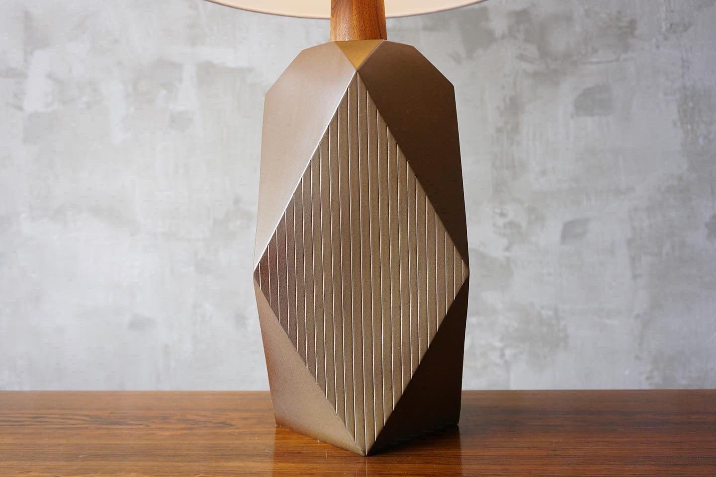 Glazed Martz Geometric Ceramic Table Lamps, Pair For Sale