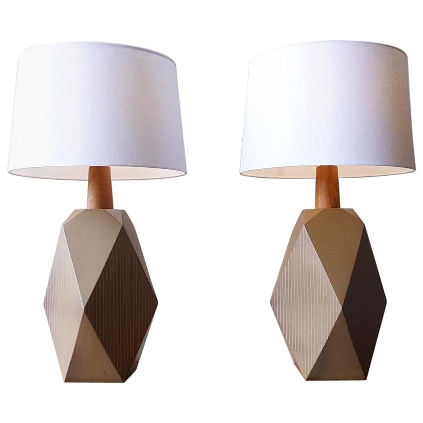 Martz Geometric Ceramic Table Lamps, Pair For Sale