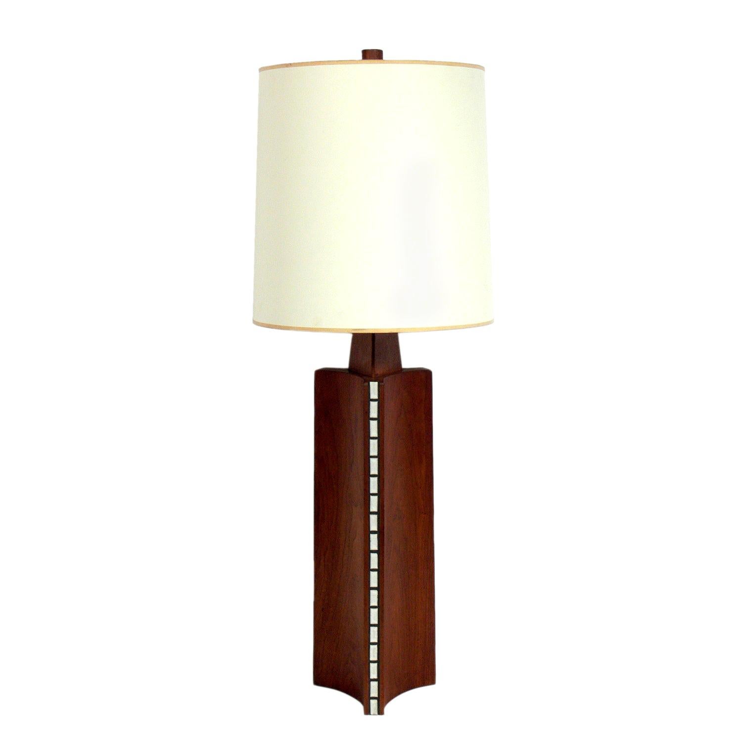 Martz Large Scale Walnut and Tile Lamp For Sale