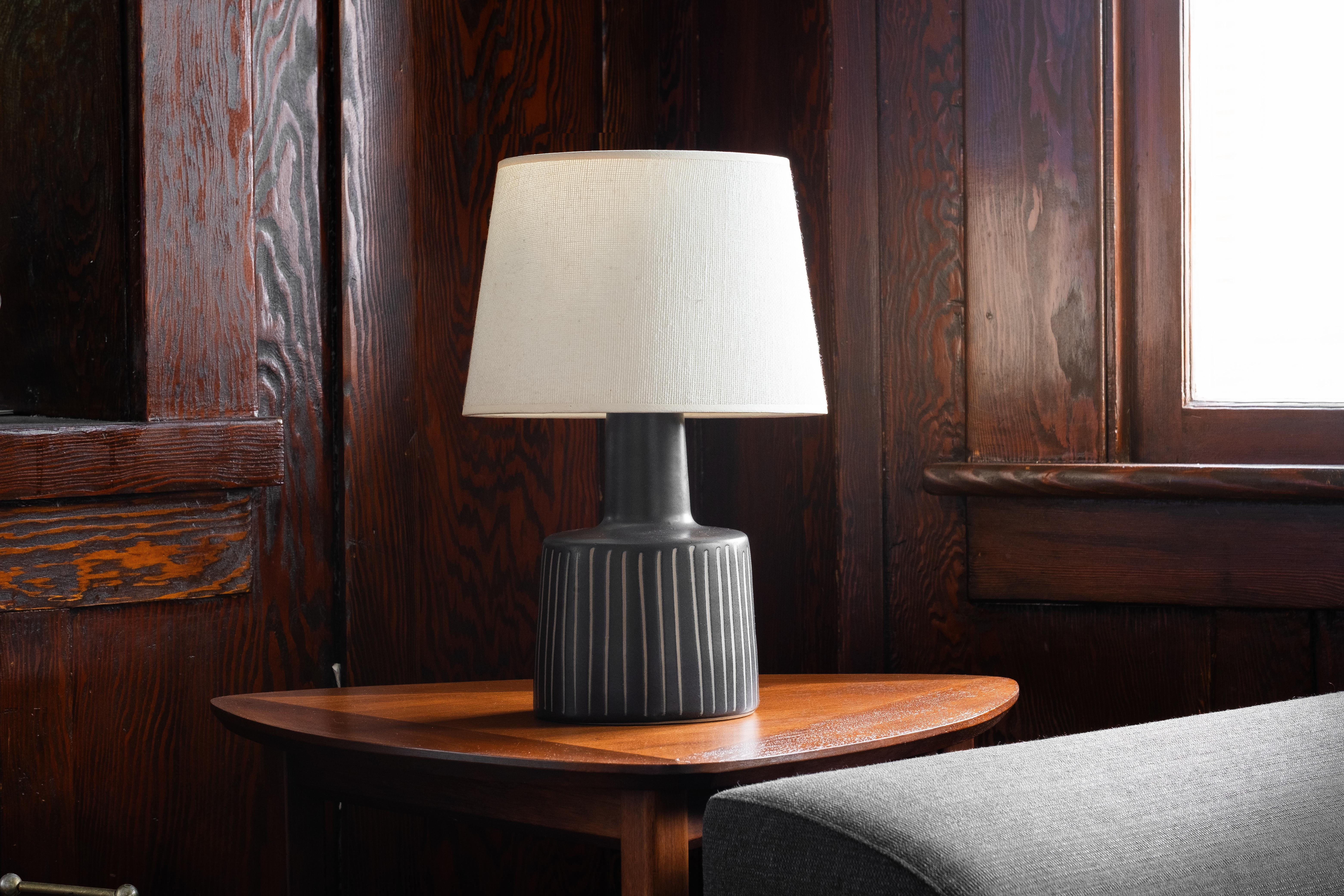 Mid-Century Modern Martz / Marshall Studios Ceramic Table Lamp, Black Glaze with Vertical Stripes