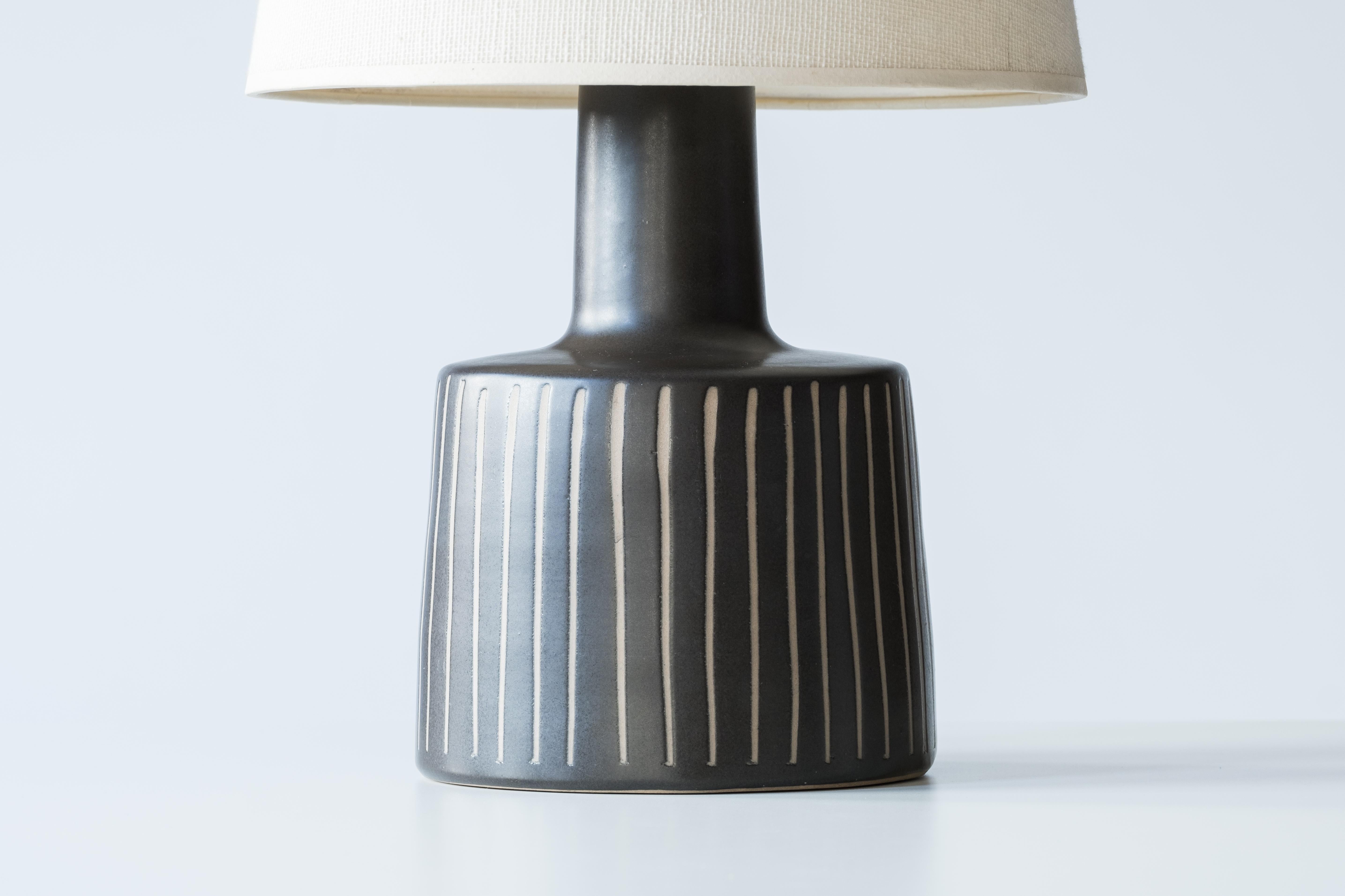 Martz / Marshall Studios Ceramic Table Lamp, Black Glaze with Vertical Stripes In Good Condition In Portland, OR