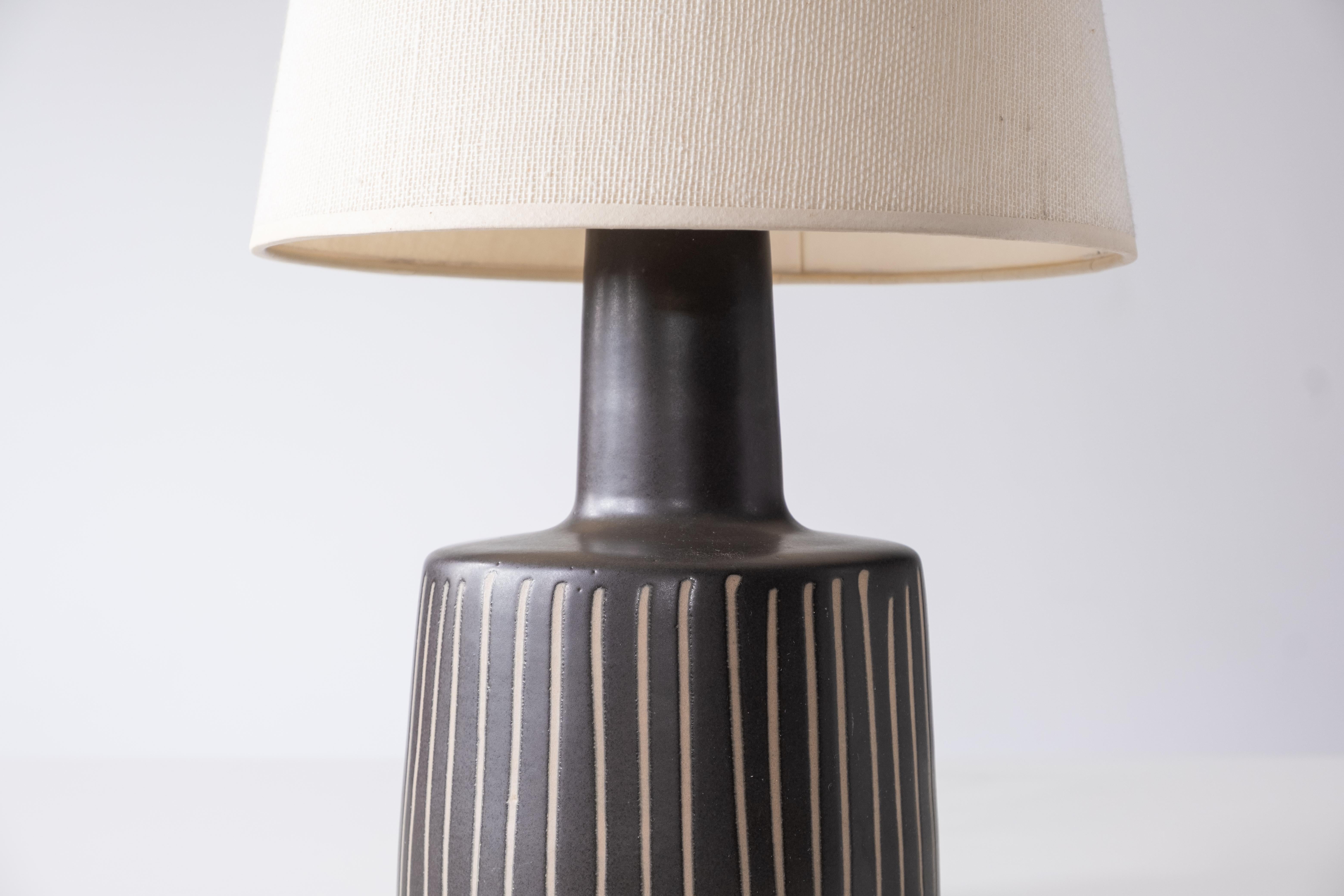 Brass Martz / Marshall Studios Ceramic Table Lamp, Black Glaze with Vertical Stripes