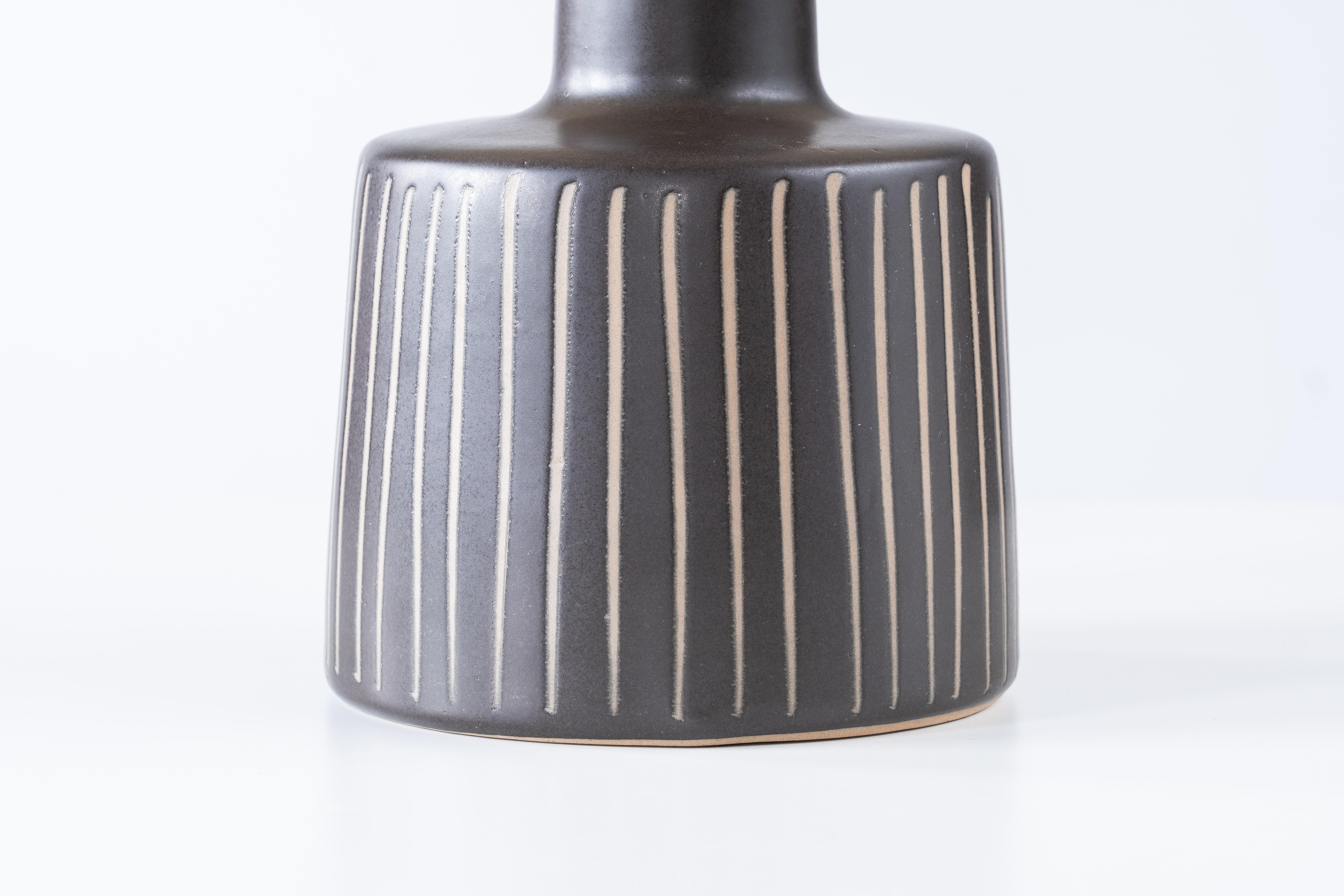 Martz / Marshall Studios Ceramic Table Lamp, Black Glaze with Vertical Stripes 1