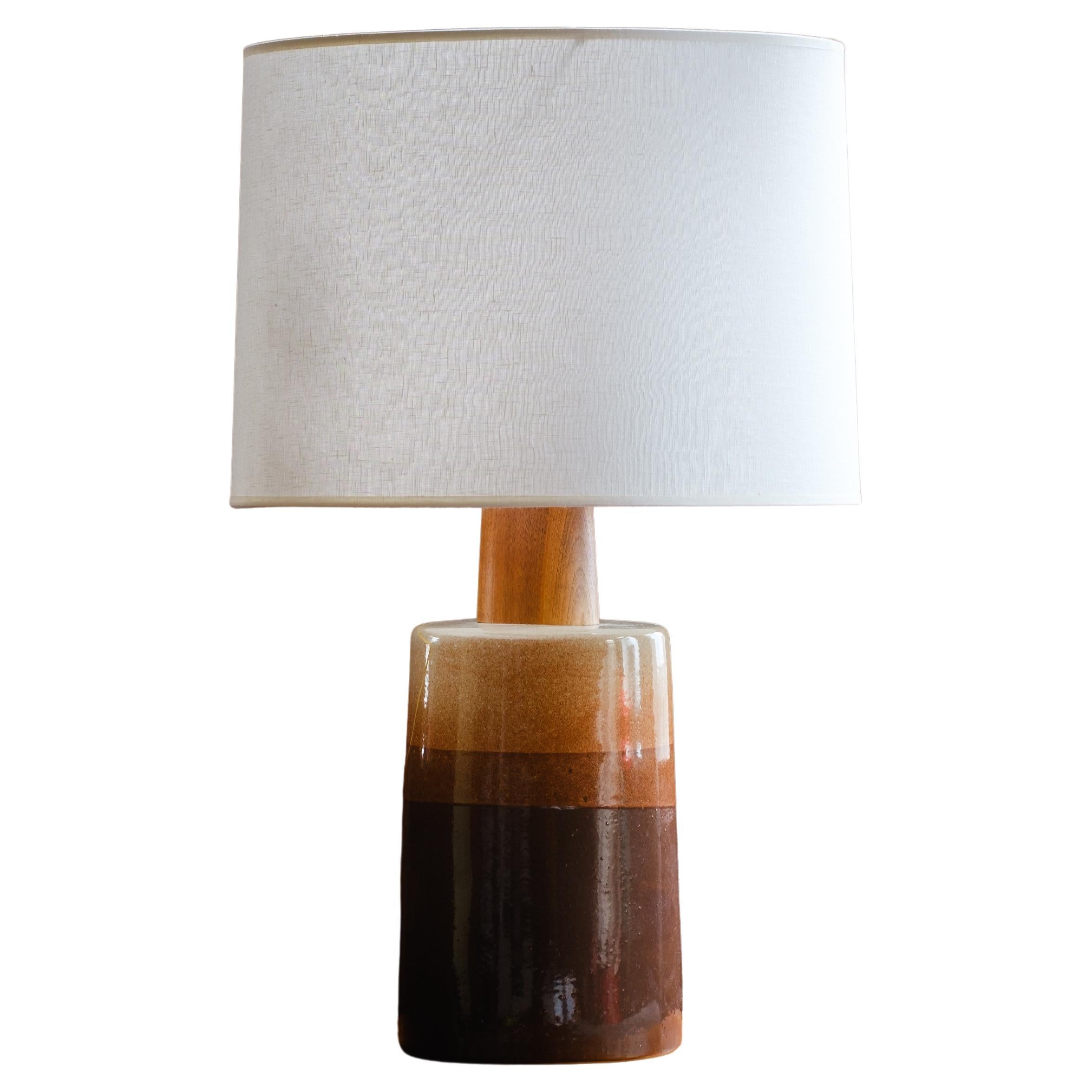 Martz / Marshall Studios Ceramic Table Lamp, Brown / Tan / Kintsugi Repair For Sale