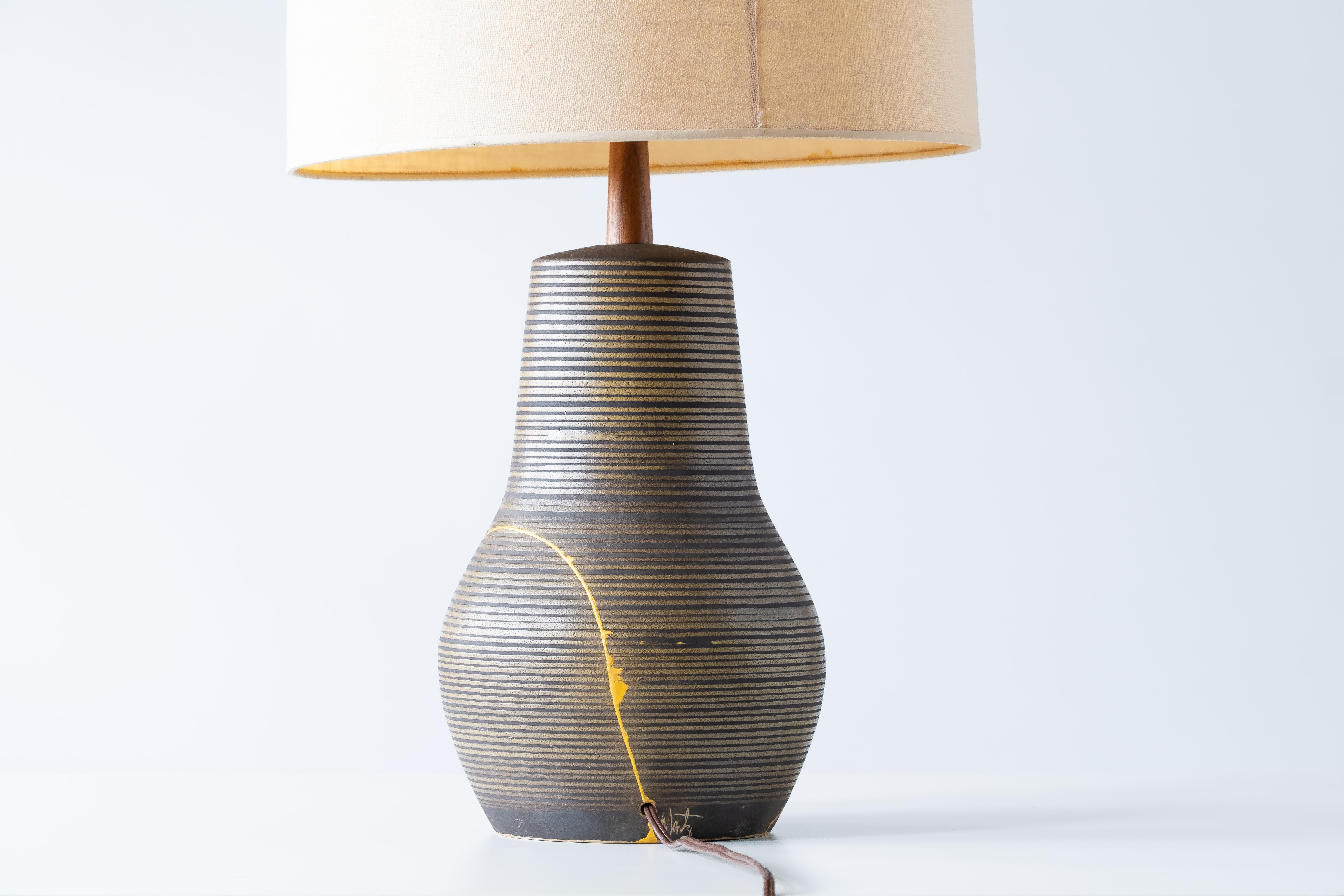 Martz / Marshall Studios Ceramic Table Lamp — Kintsugi Repair Black Glaze In Fair Condition For Sale In Portland, OR