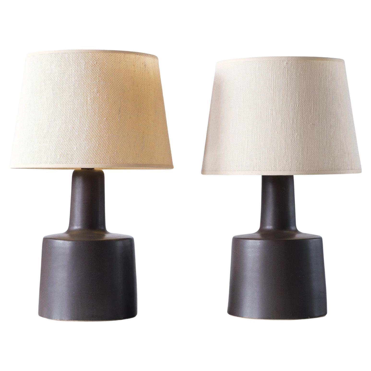 Martz / Marshall Studios Ceramic Table Lamp Pair, Matte Black/Dark Gray Glaze