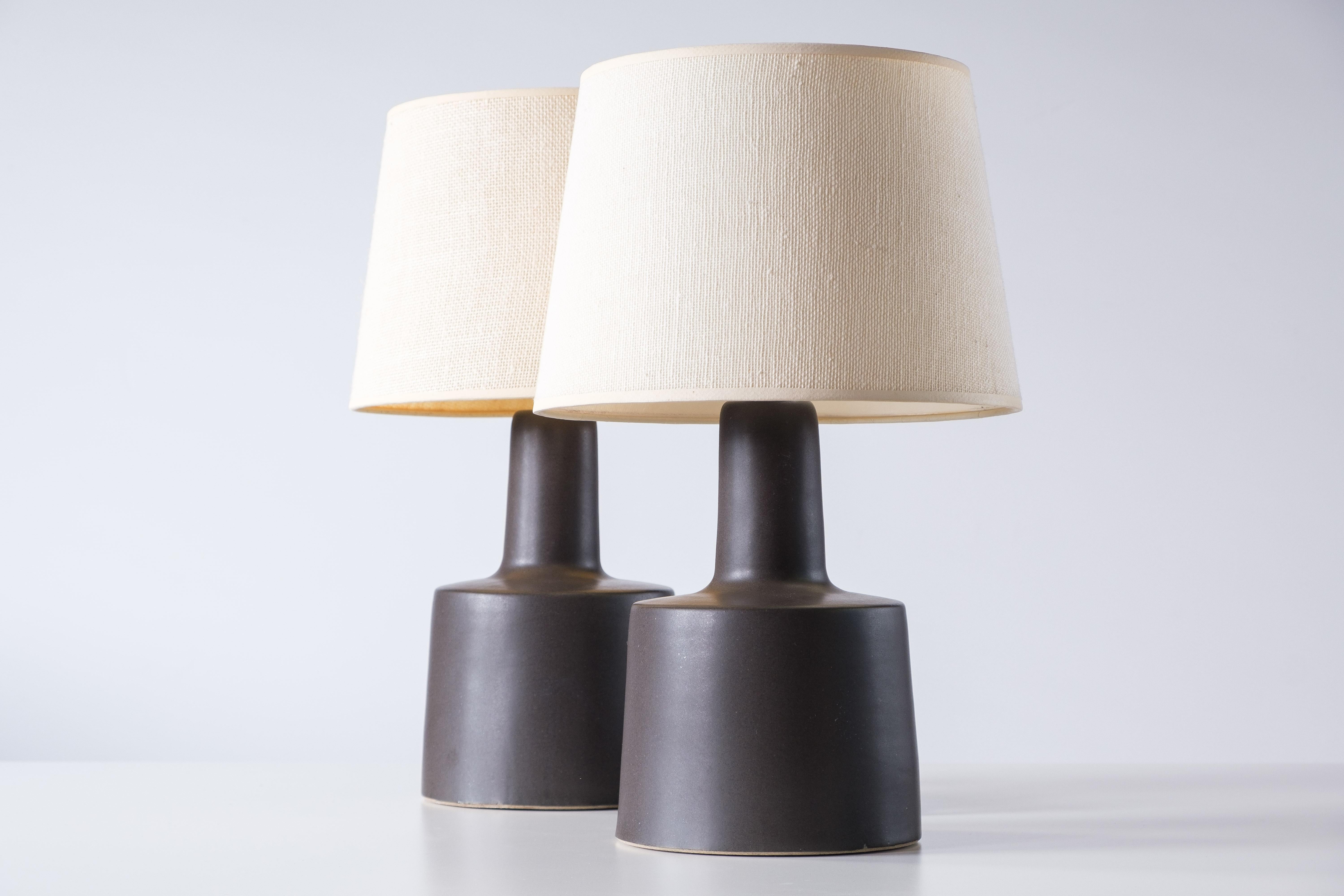 Mid-20th Century Martz / Marshall Studios Ceramic Table Lamp Pair, Matte Black Glaze