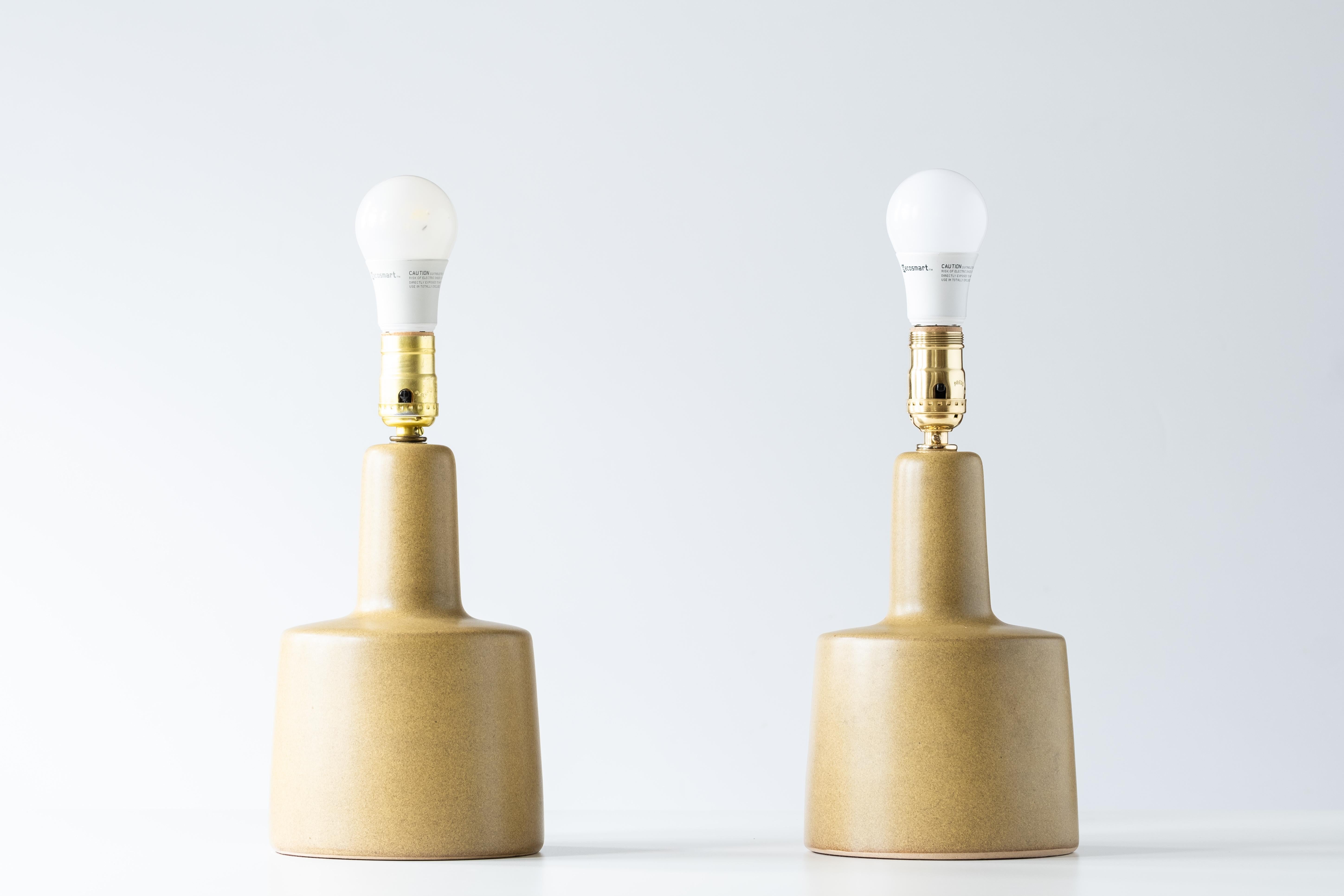 Glazed Martz / Marshall Studios Ceramic Table Lamp Pair, Matte Yellow Ochre Glaze