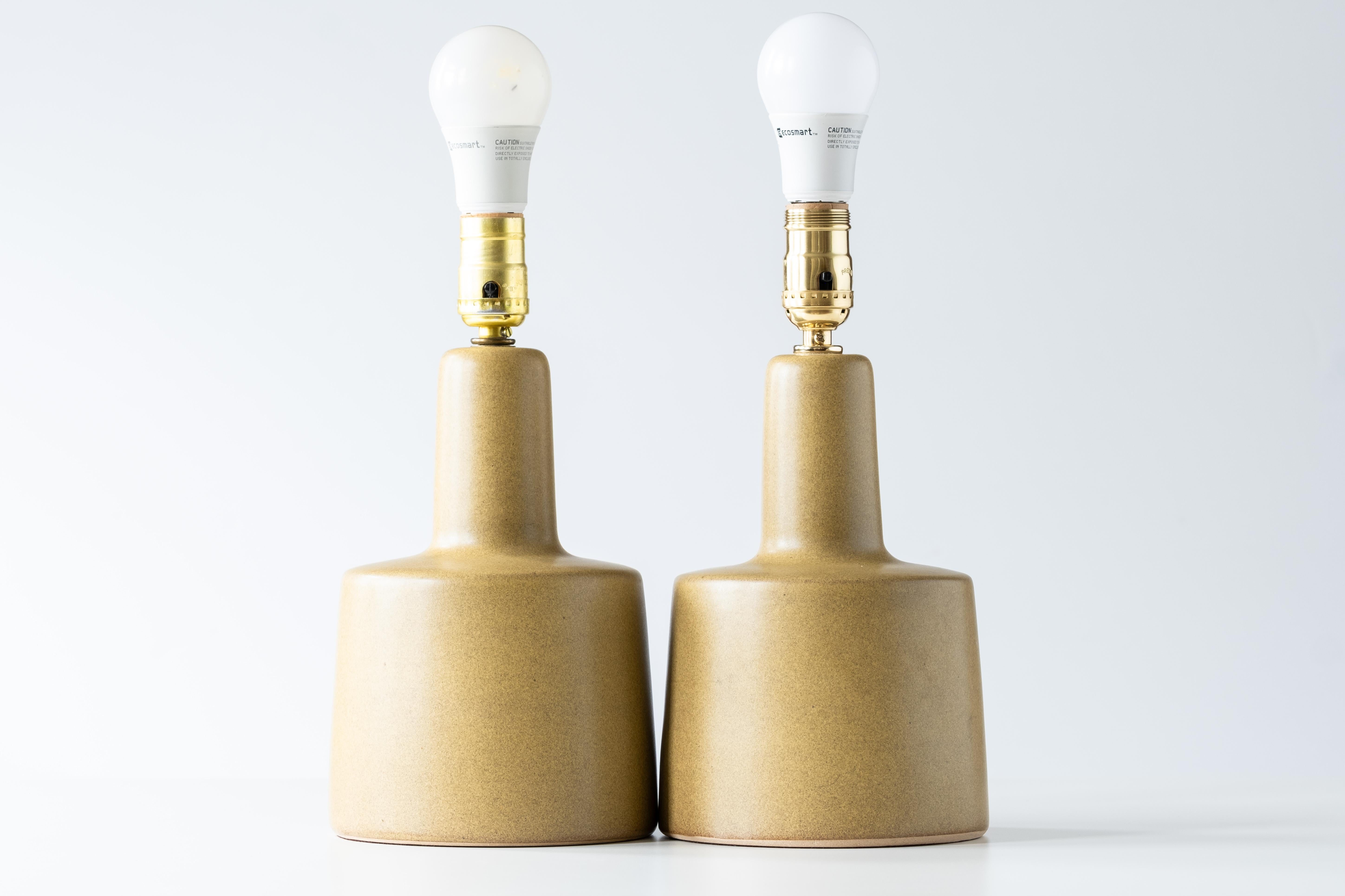 Martz / Marshall Studios Ceramic Table Lamp Pair, Matte Yellow Ochre Glaze In Good Condition In Portland, OR