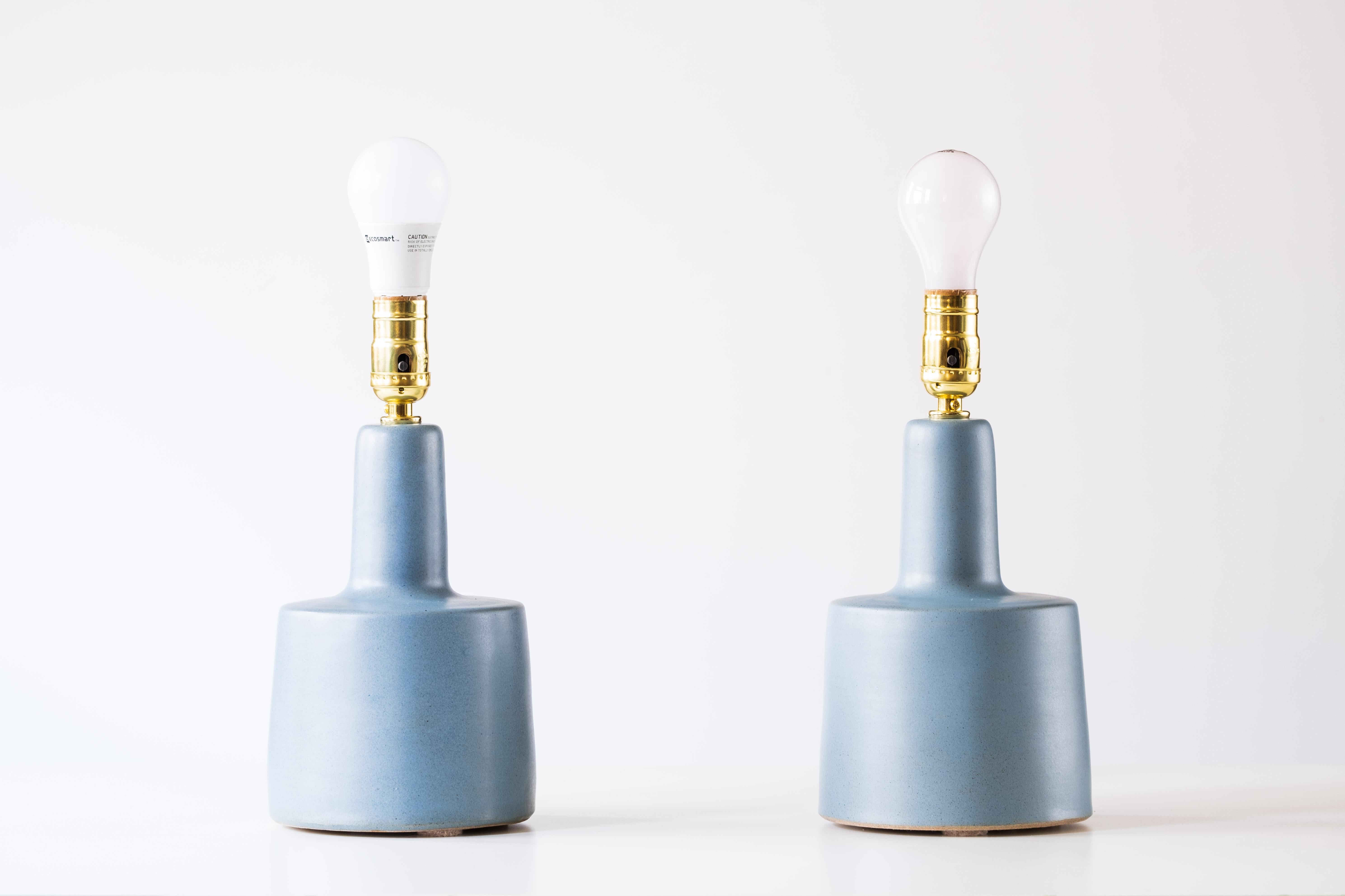 American Martz / Marshall Studios Ceramic Table Lamp Pair, Robins Egg Blue Glaze