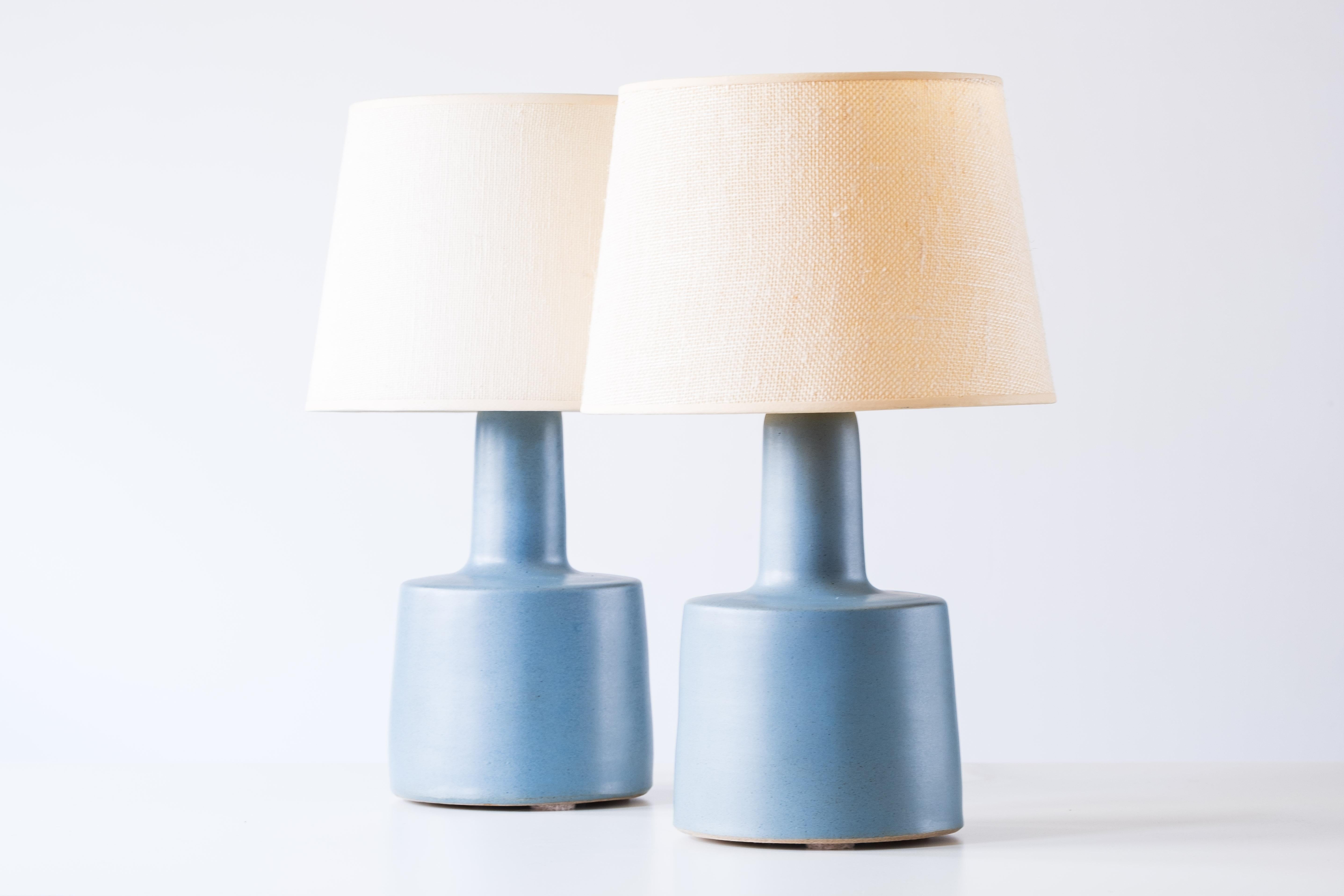 Glazed Martz / Marshall Studios Ceramic Table Lamp Pair, Robins Egg Blue Glaze