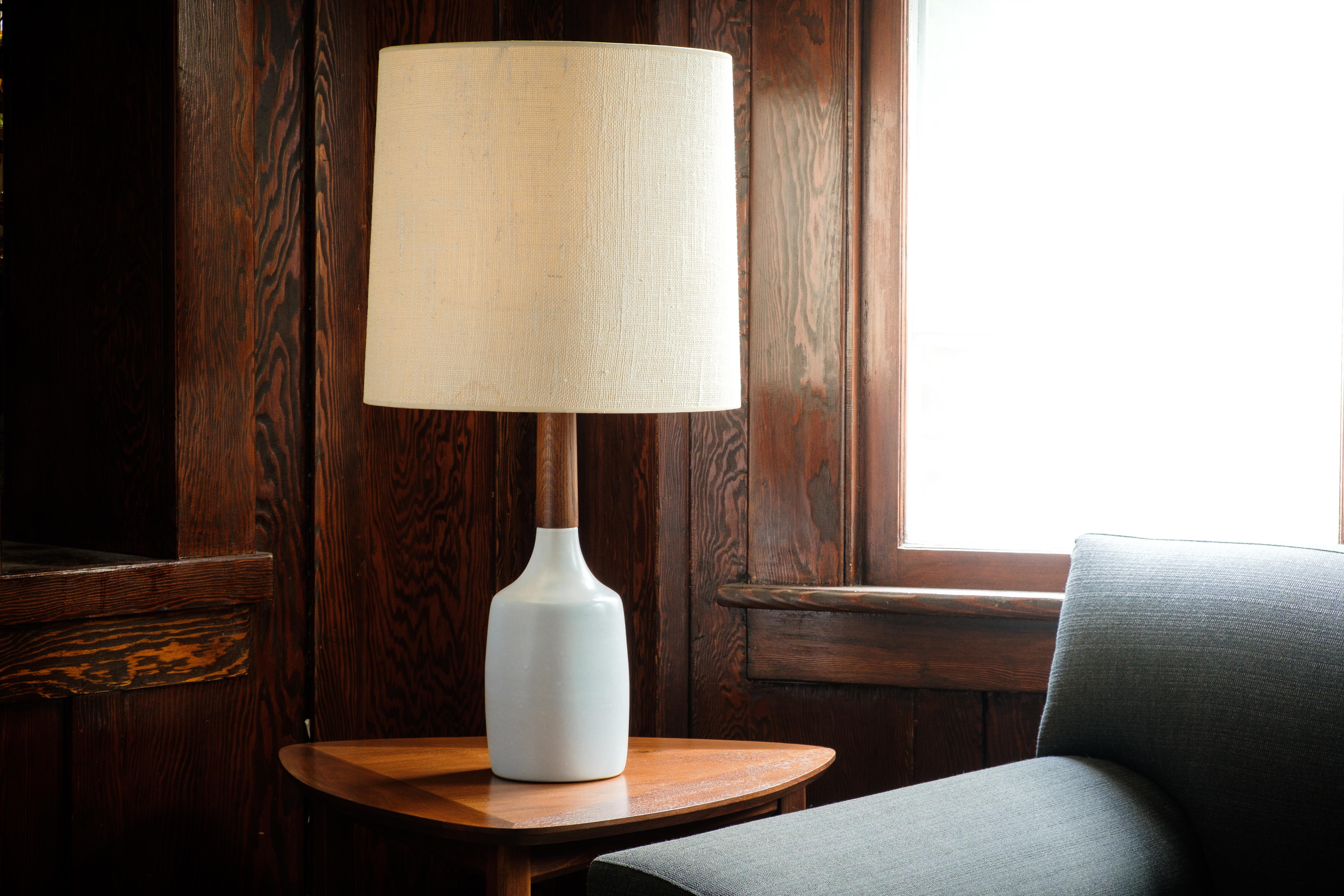 Martz / Marshall Studios Ceramic Table Lamp Pair — Speckled White Glaze with Tea 1