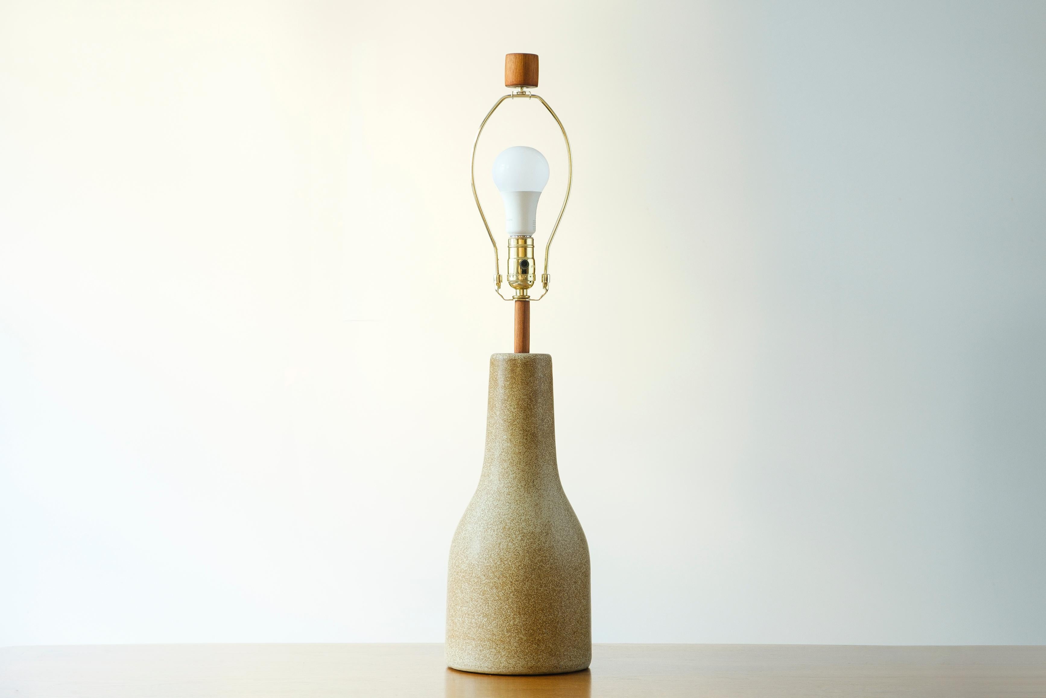 Glazed Martz / Marshall Studios Ceramic Table Lamp, Tan with tiny Neck