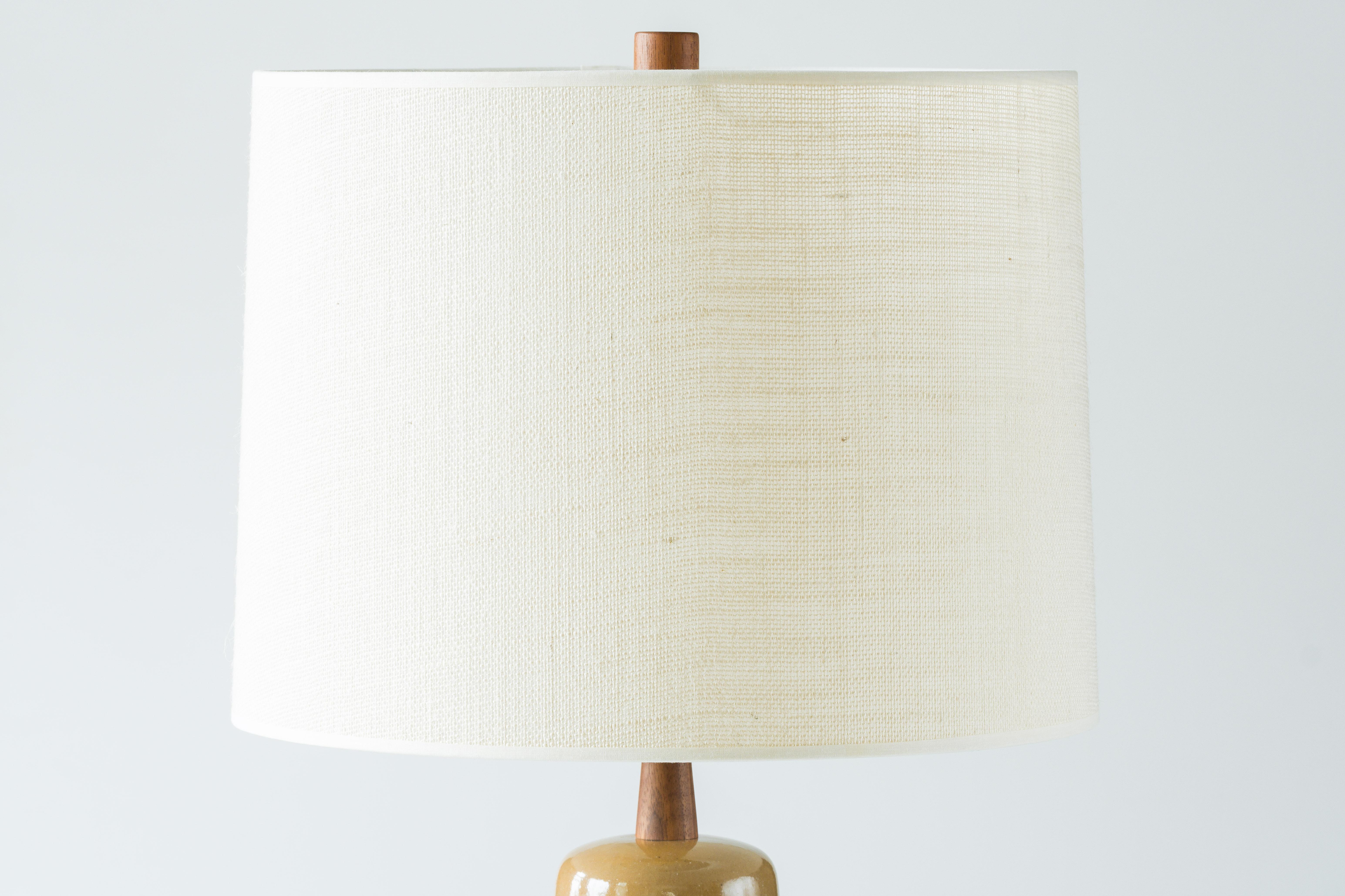 Martz / Marshall Studios Ceramic Table Lamp, Tan / Yellow Glaze with Stripe 2
