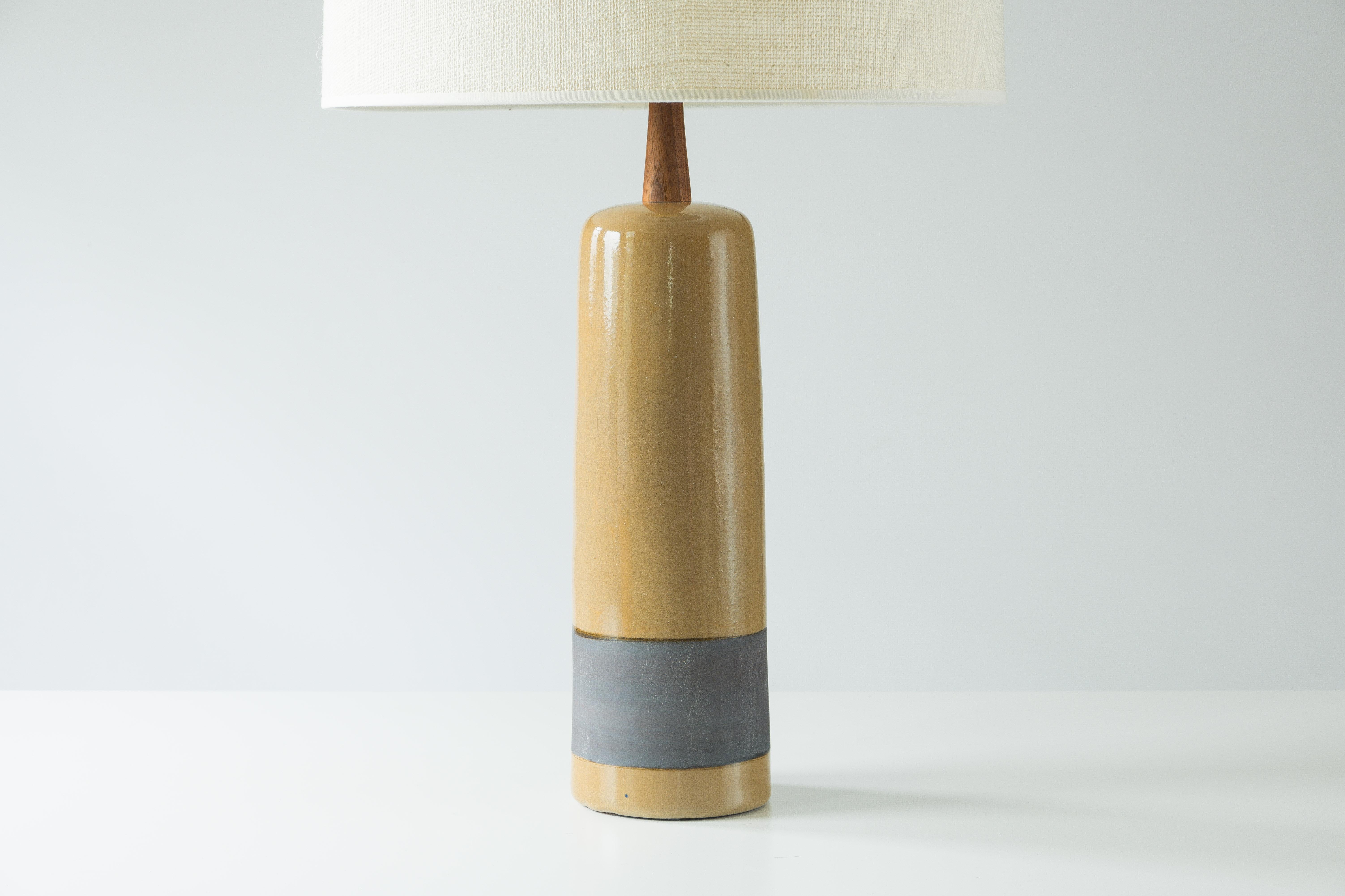 Glazed Martz / Marshall Studios Ceramic Table Lamp, Tan / Yellow Glaze with Stripe