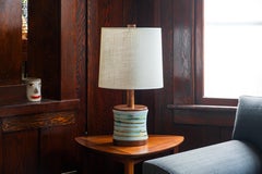 Martz / Marshall Studios Ceramic Table Lamp—White Glaze w/ Blue & Brown Swirl