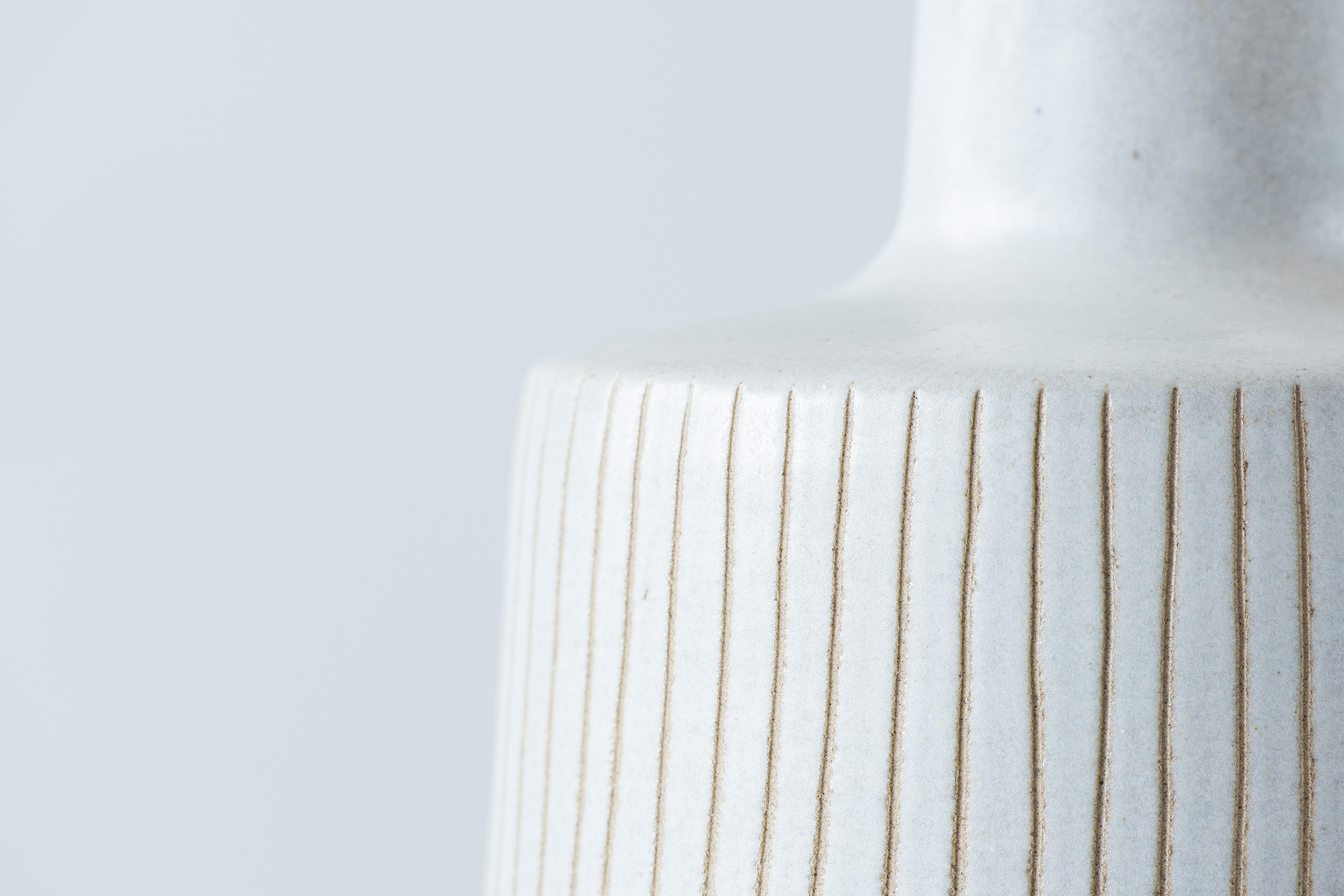 Brass Martz / Marshall Studios Ceramic Table Lamp, White Glaze with Vertical Stripes