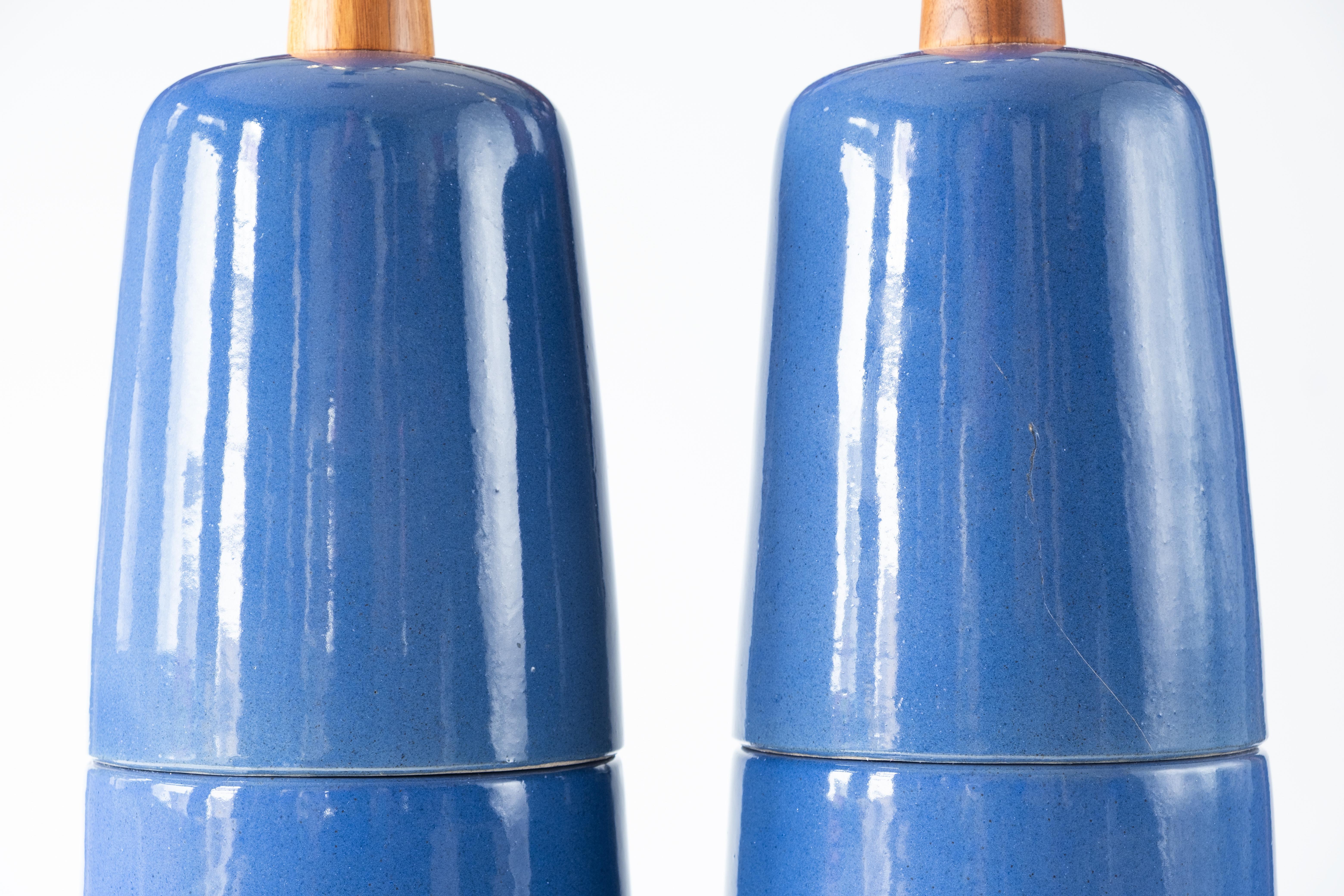 Mid-20th Century Martz / Marshall Studios Ceramic Table Lamps—Blue Glaze Two Piece Design For Sale