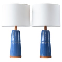 Lampade da tavolo in ceramica di Marshall Studios - smalto blu - design in due pezzi