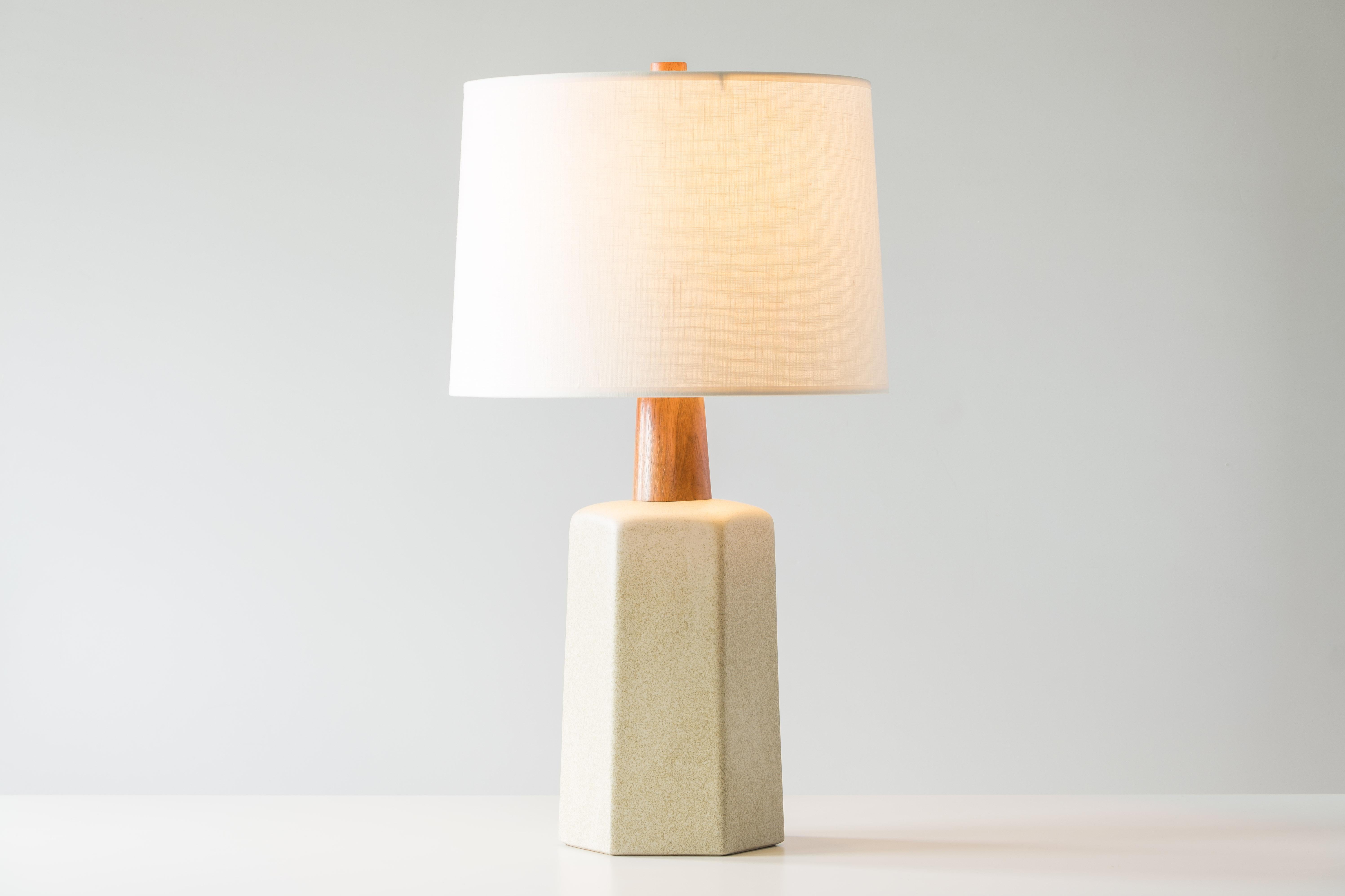 American Martz / Marshall Studios Hexagon Table Lamp—Cream Sand Glaze