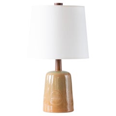 Martz / Marshall Studios Lamp - Tan / Rust / Green Glaze with Incised Design