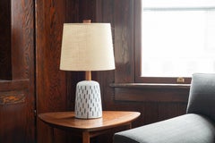 Martz / Marshall Studios Lamp - White Glaze with Blue Vertical Line Design