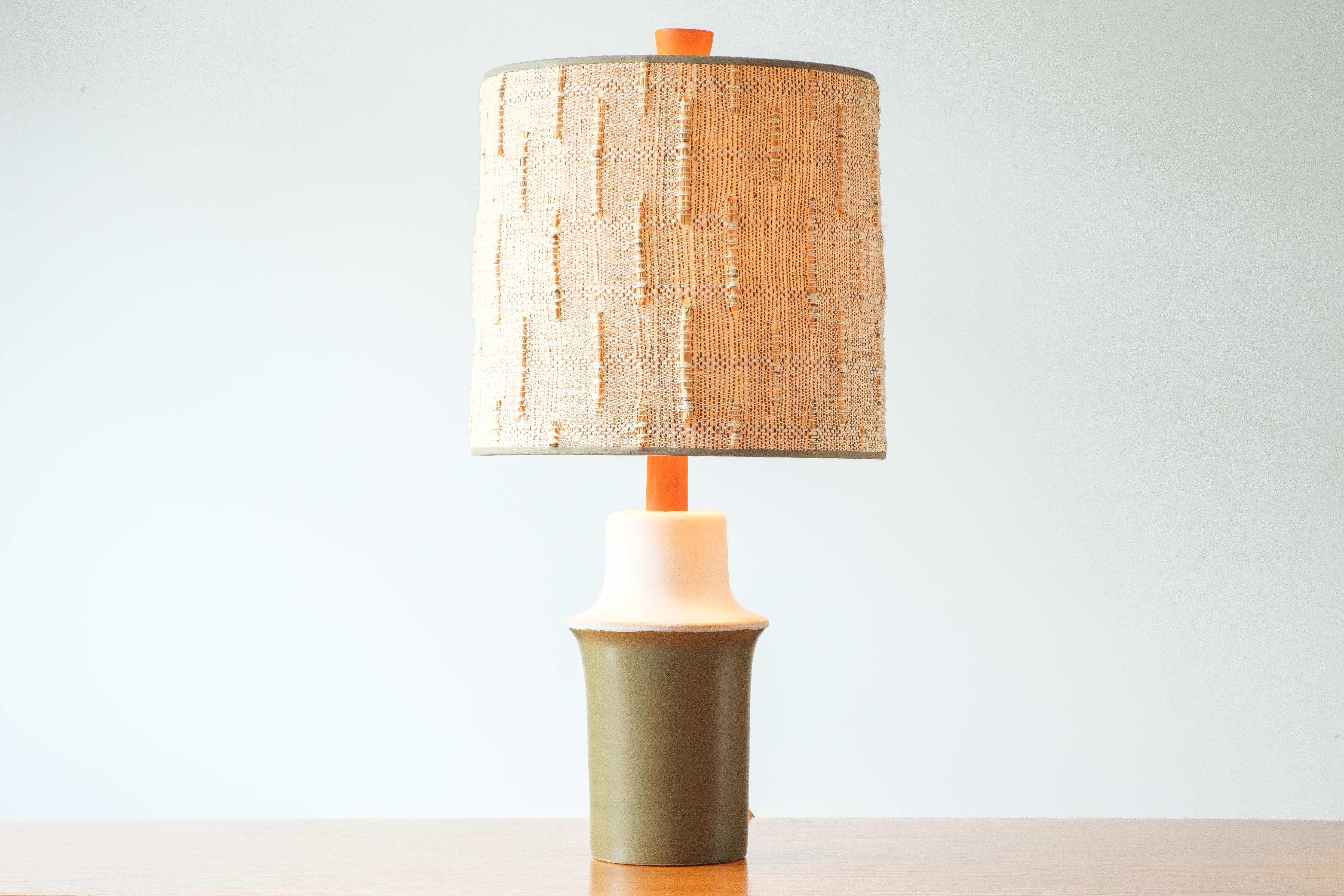 What is it?
—
Another gem from the masters of mid century lightning – Gordon and Jane Martz. Not too big, not too small – this ceramic lamp is equally at home on an end table or credenza as it is on a dresser or bedside table. This model #206 lamp