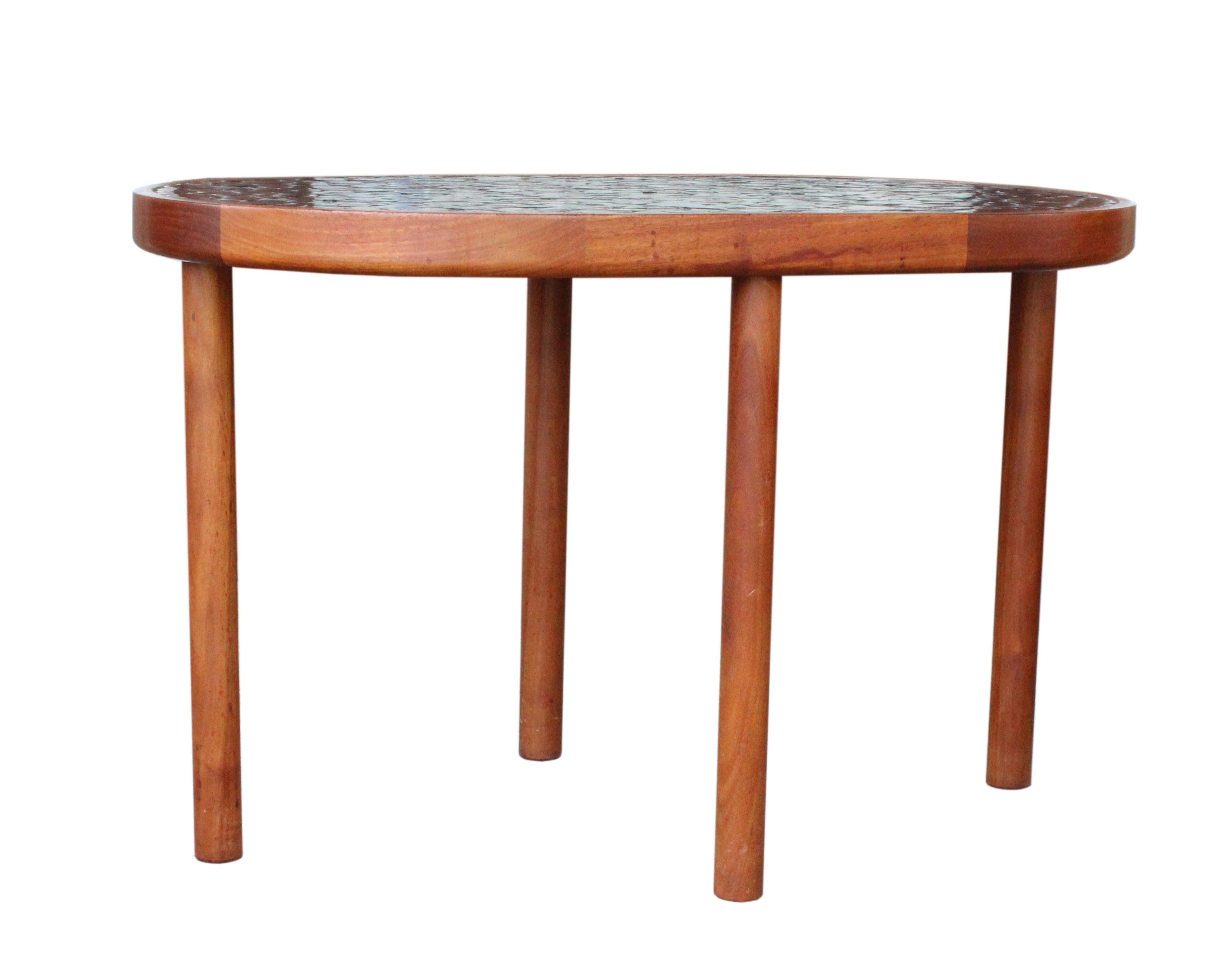 American Martz Marshall Studios Mid-Century Modern Walnut and Round Tile Top Table For Sale