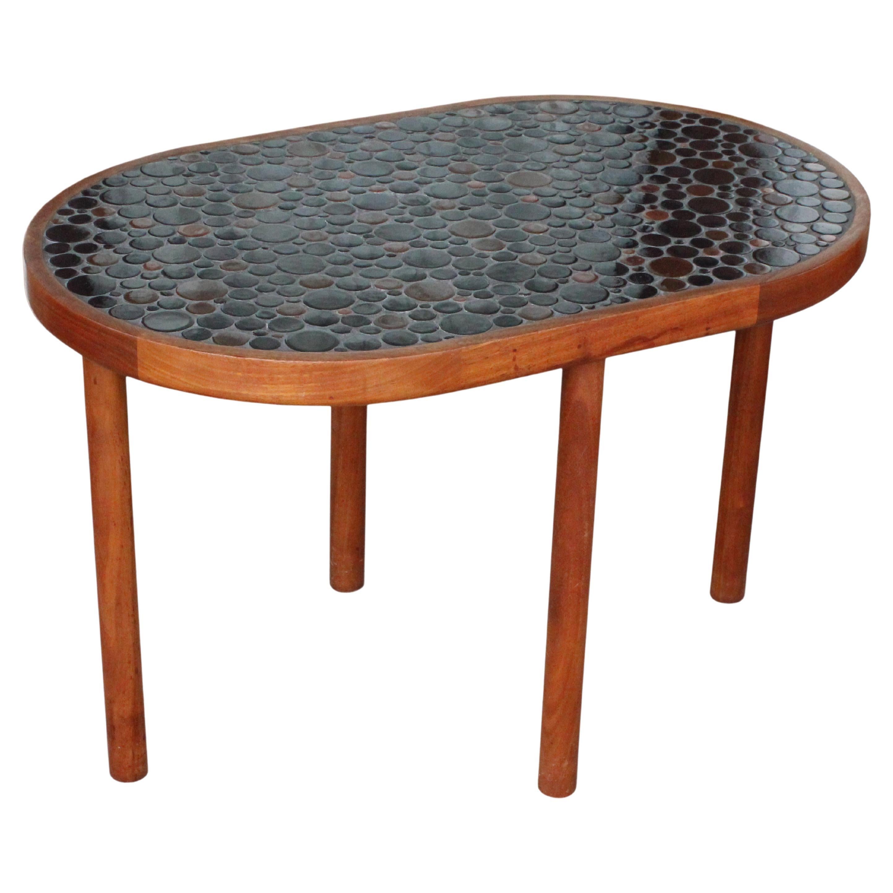Martz Marshall Studios Mid-Century Modern Walnut and Round Tile Top Table For Sale