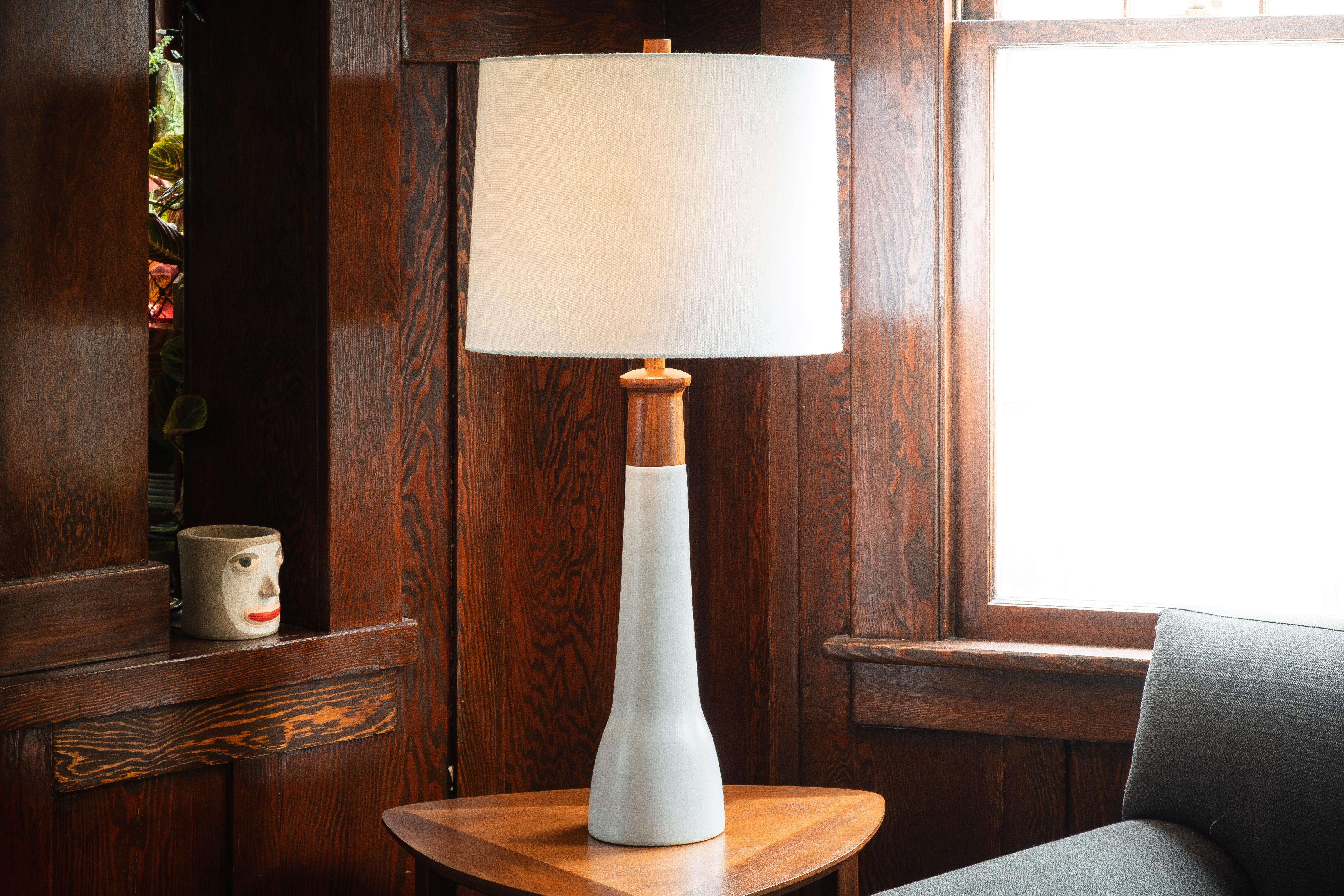 Martz / Marshall Studios Tall Ceramic Lamp, White Glaze with Walnut Accents 1