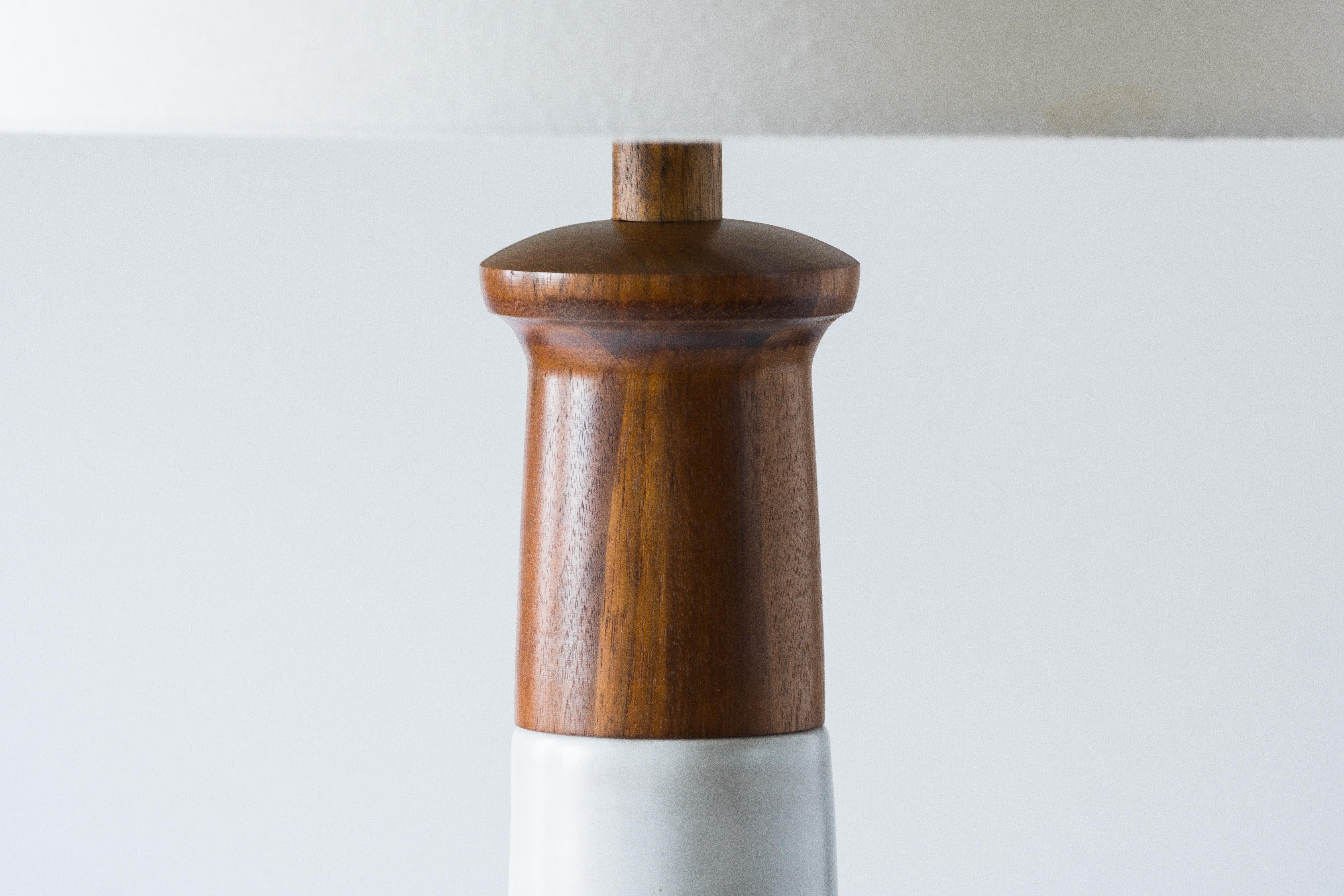 Glazed Martz / Marshall Studios Tall Ceramic Lamp, White Glaze with Walnut Accents