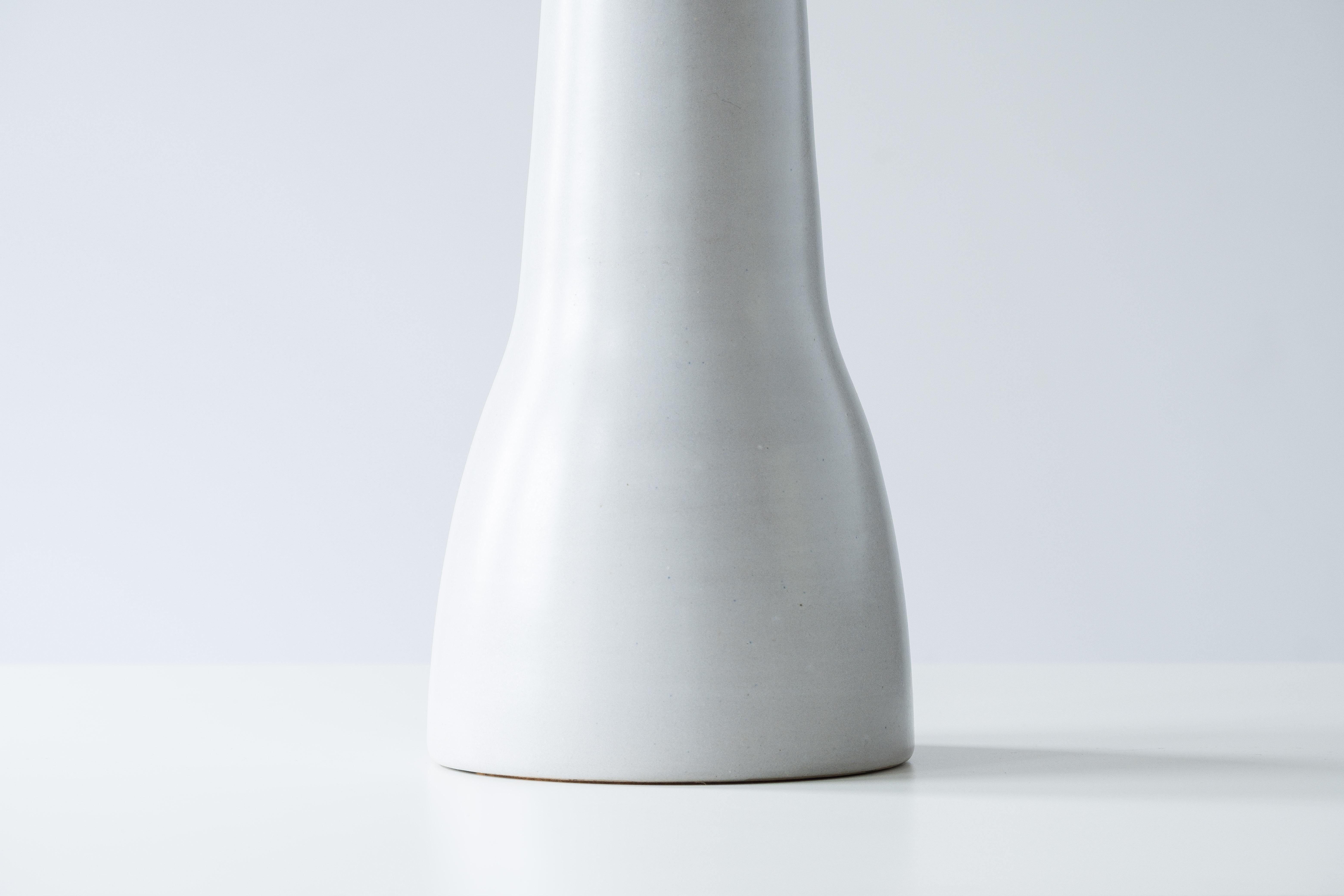 Martz / Marshall Studios Tall Ceramic Lamp, White Glaze with Walnut Accents In Good Condition In Portland, OR