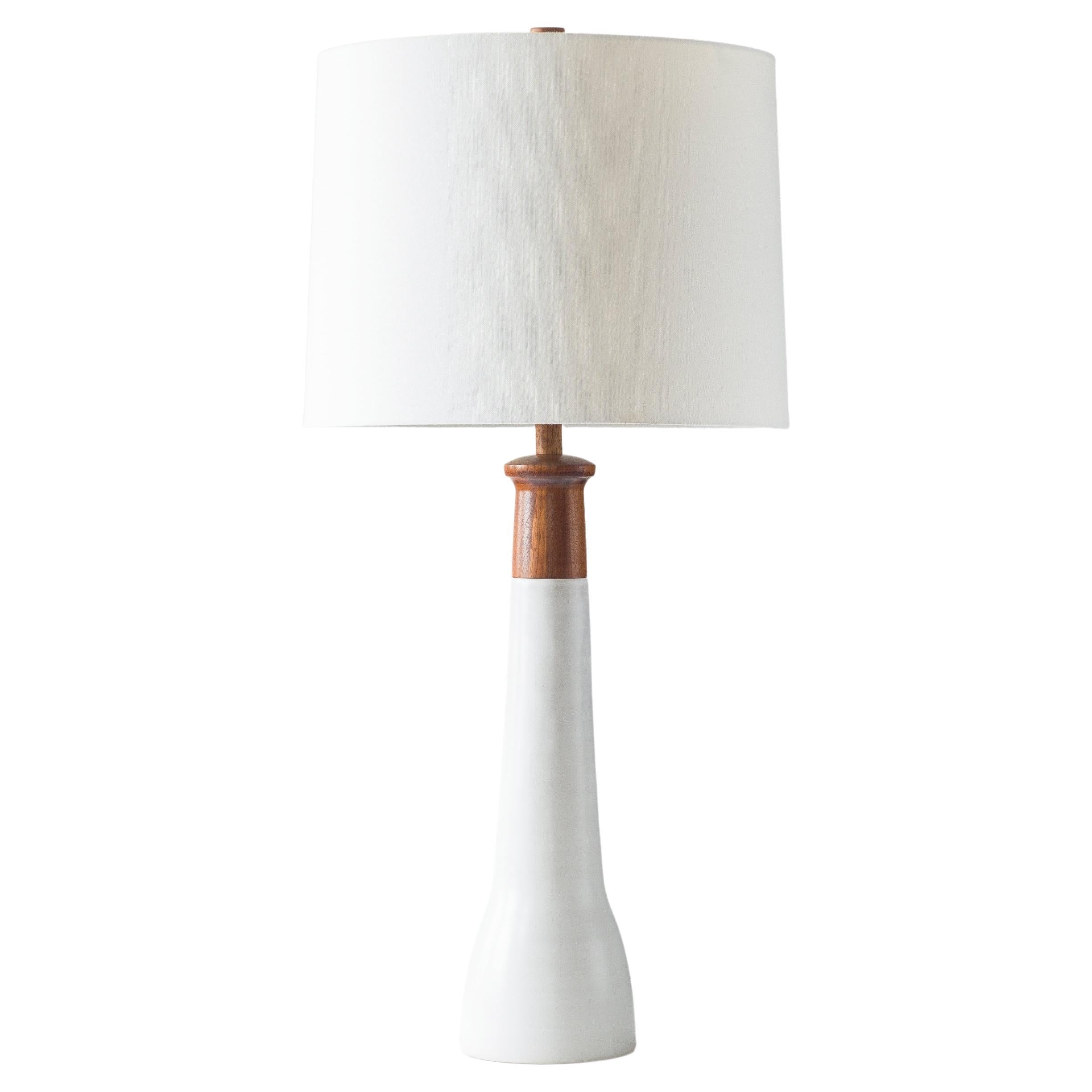 Martz / Marshall Studios Tall Ceramic Lamp, White Glaze with Walnut Accents