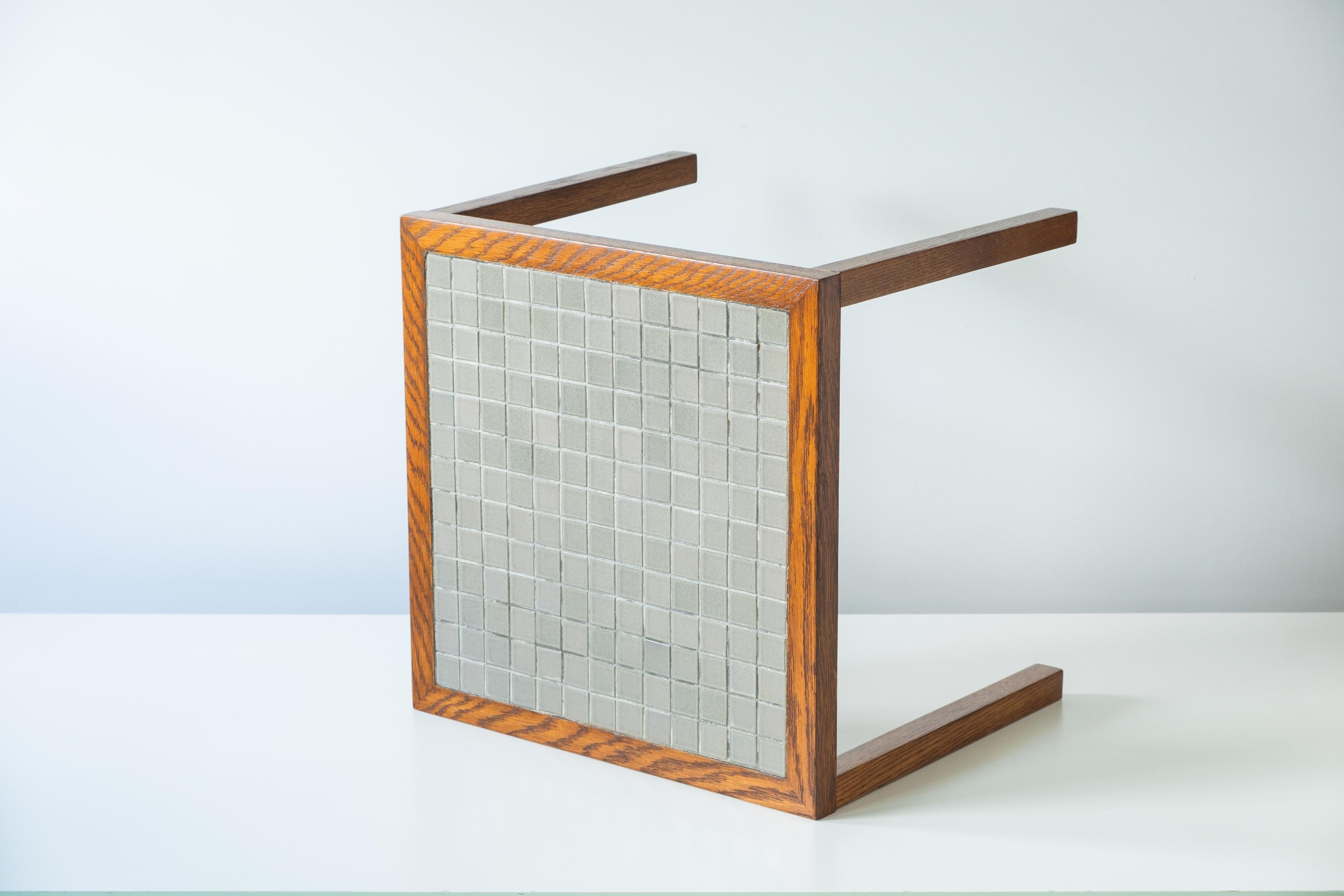 Mid-Century Modern Martz / Marshall Studios Tile Topped Dark Oak End Table / Plant Stand