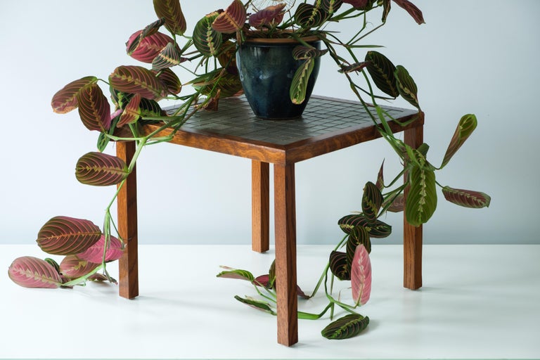 Martz / Marshall Studios Tile Topped Dark Oak End Table / Plant Stand For Sale at 1stDibs