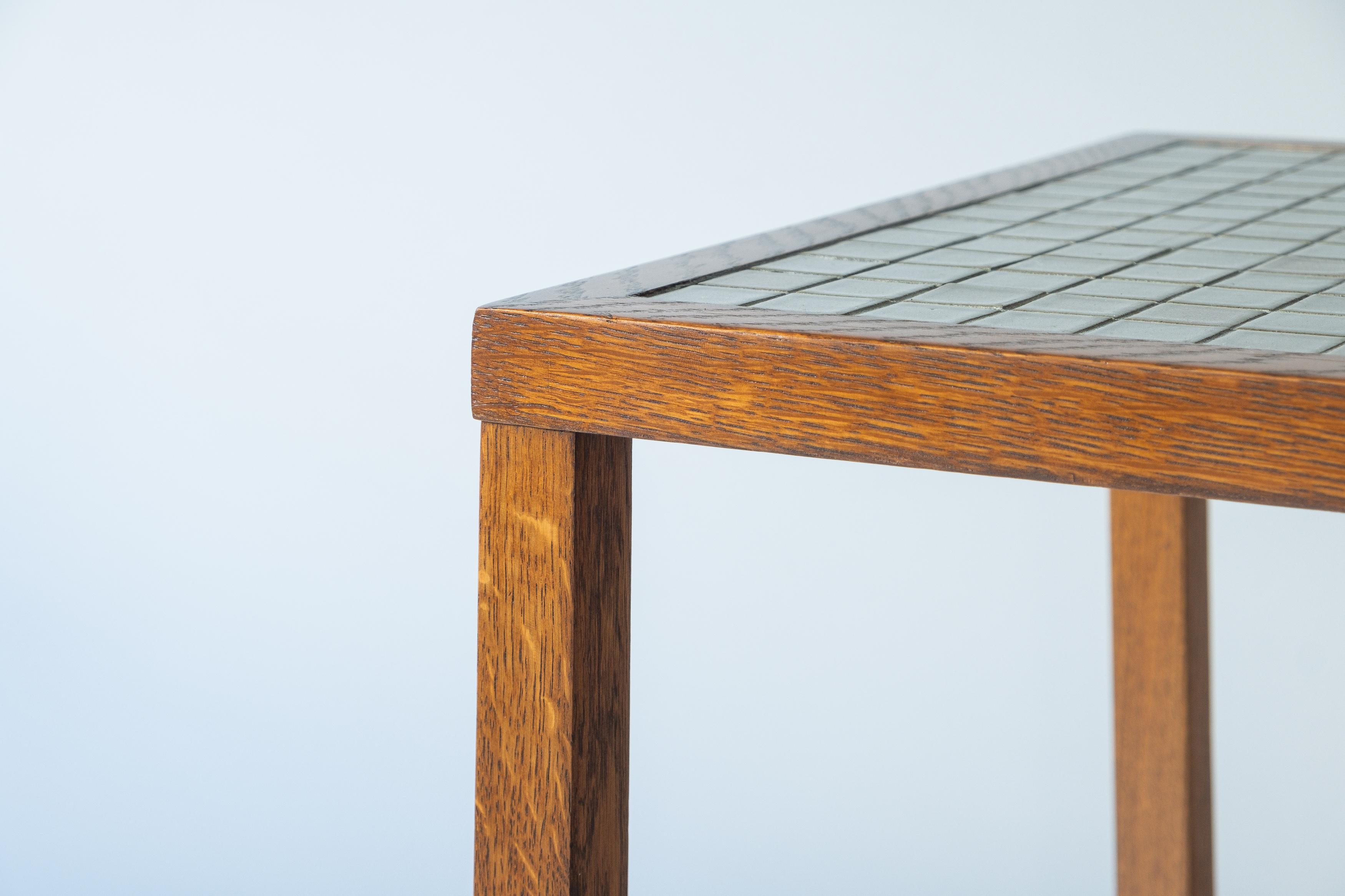 Glazed Martz / Marshall Studios Tile Topped Dark Oak End Table / Plant Stand