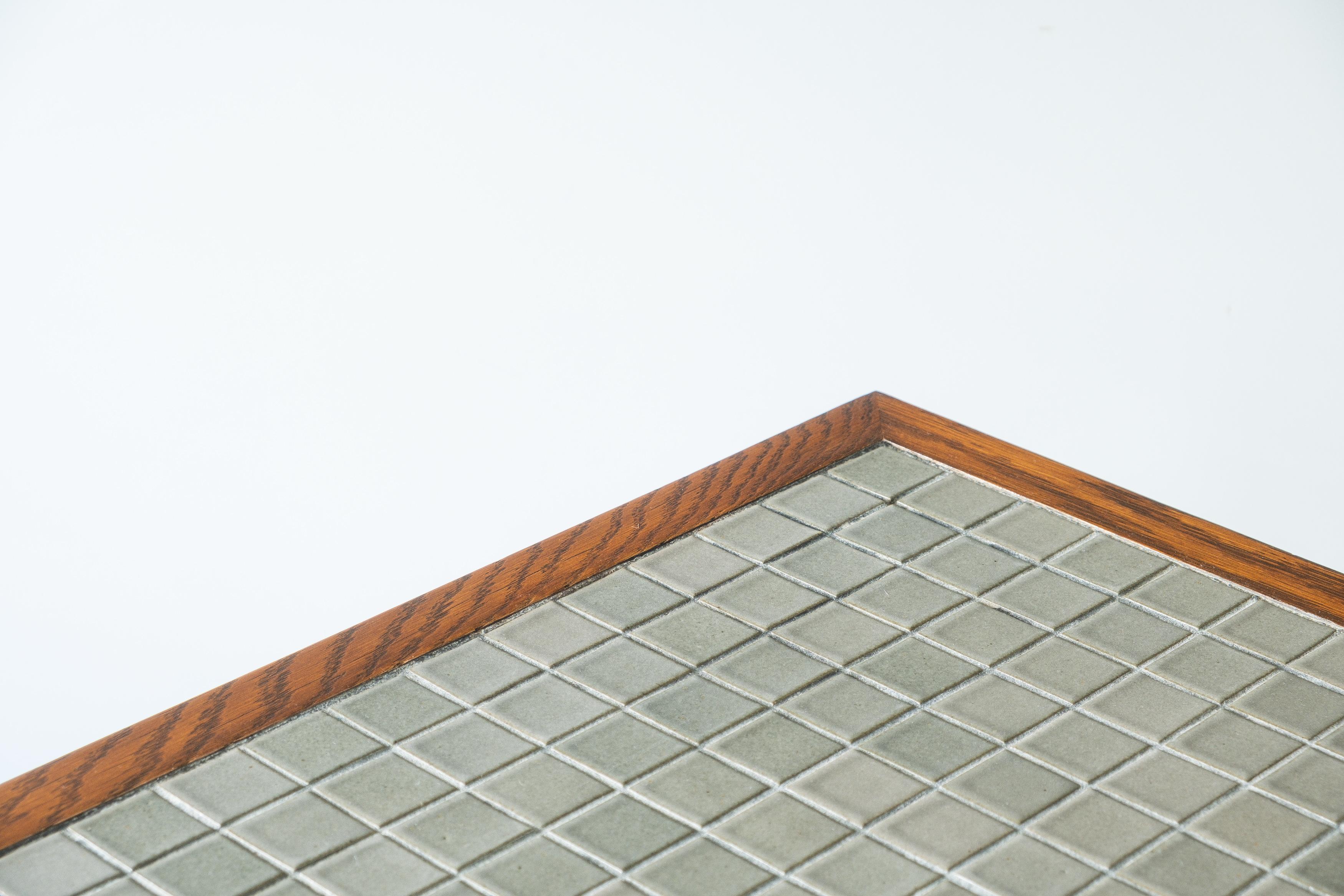 Ceramic Martz / Marshall Studios Tile Topped Dark Oak End Table / Plant Stand
