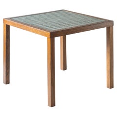 Martz / Marshall Studios Table d'extrémité en chêne foncé avec plateau en carreaux / Stand pour plantes