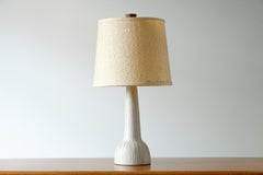 Martz / Marshall Studios White Mid Century Ceramic Table Lamp with Burlap Shade