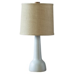 Martz / Marshall Studios White Mid Century Ceramic Table Lamp with Burlap Shade 