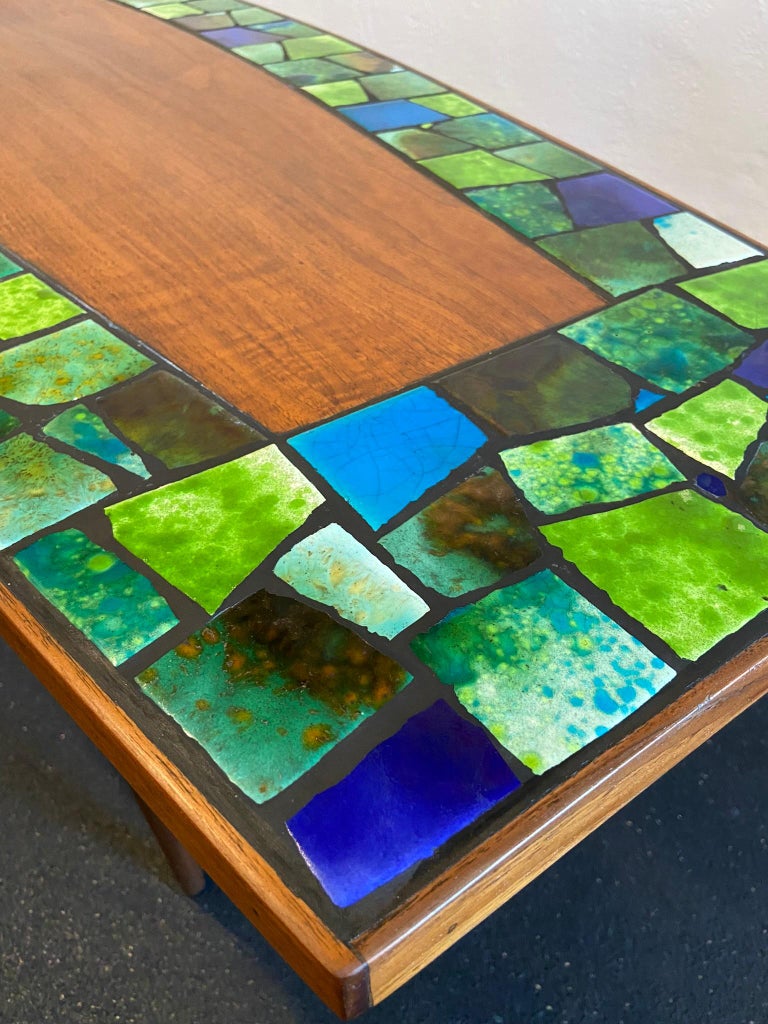 Martz Style Ceramic Tile Inlaid Walnut Coffee Table For Sale at 1stDibs