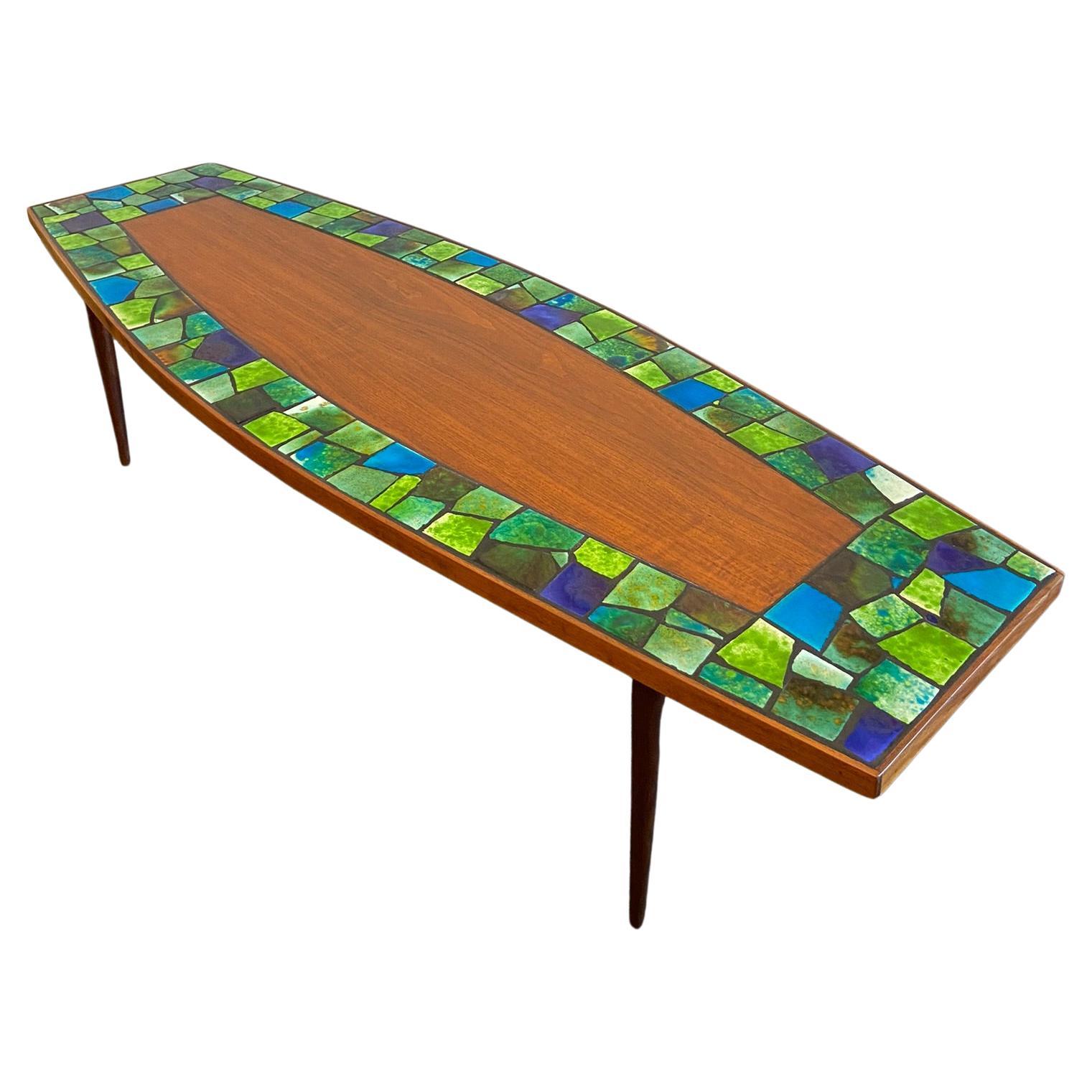 Martz Style Ceramic Tile Inlaid Walnut Coffee Table For Sale