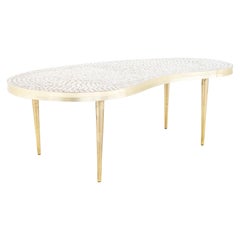 Martz Style Mid Century Mosaic and Brass Kidney Coffee Table