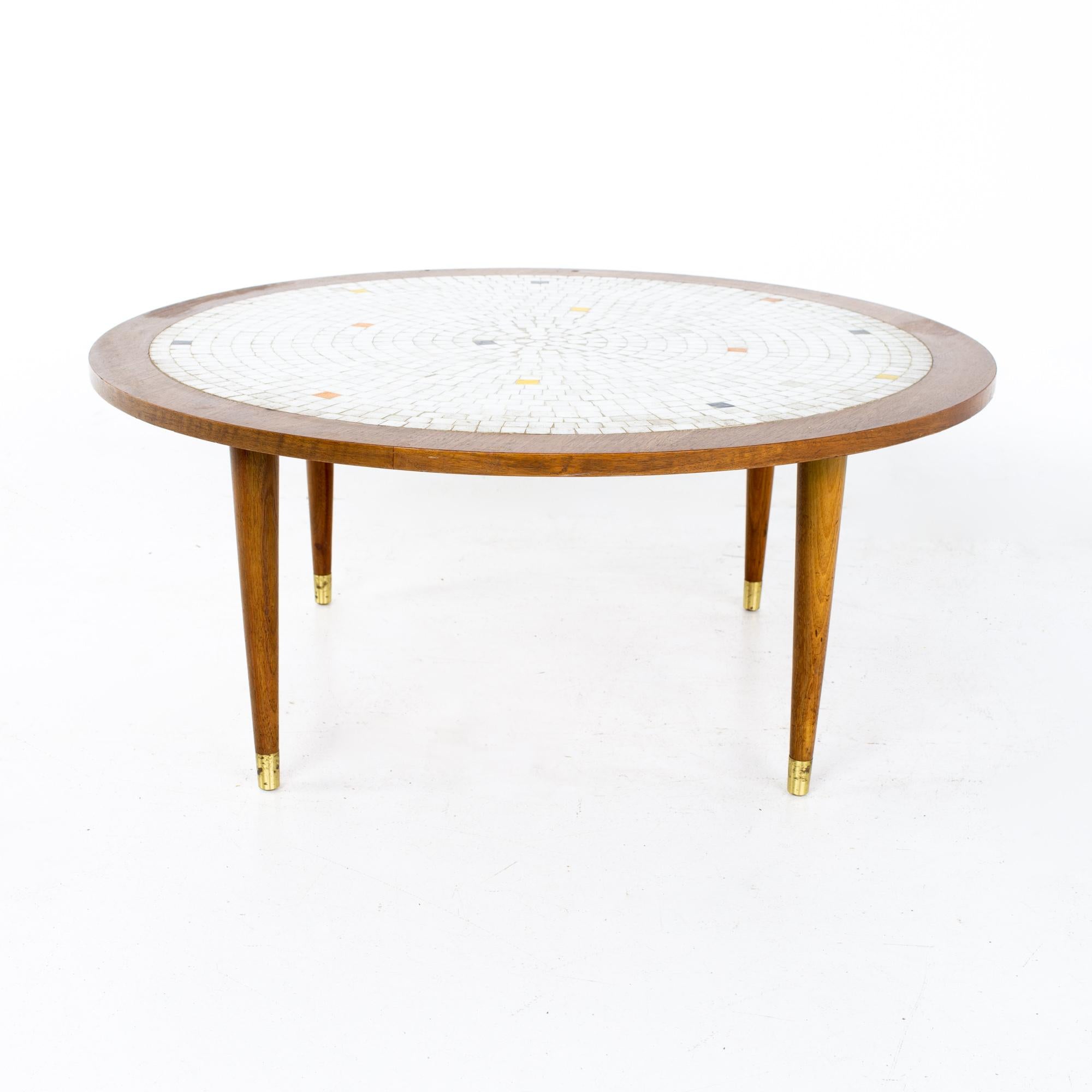 Mid-Century Modern Martz Style Mid Century Round Walnut Mosaic Coffee Table