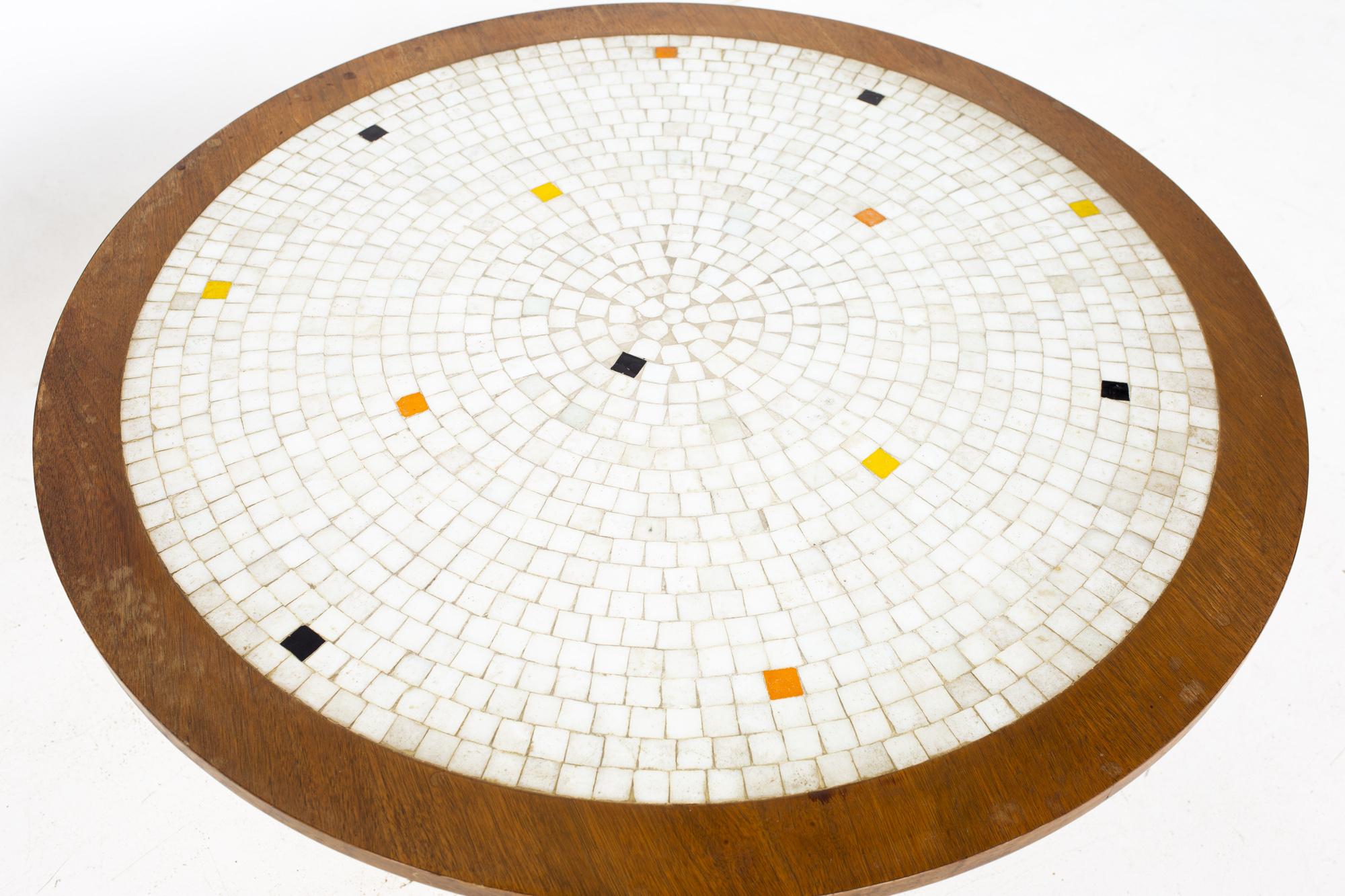 Late 20th Century Martz Style Mid Century Round Walnut Mosaic Coffee Table