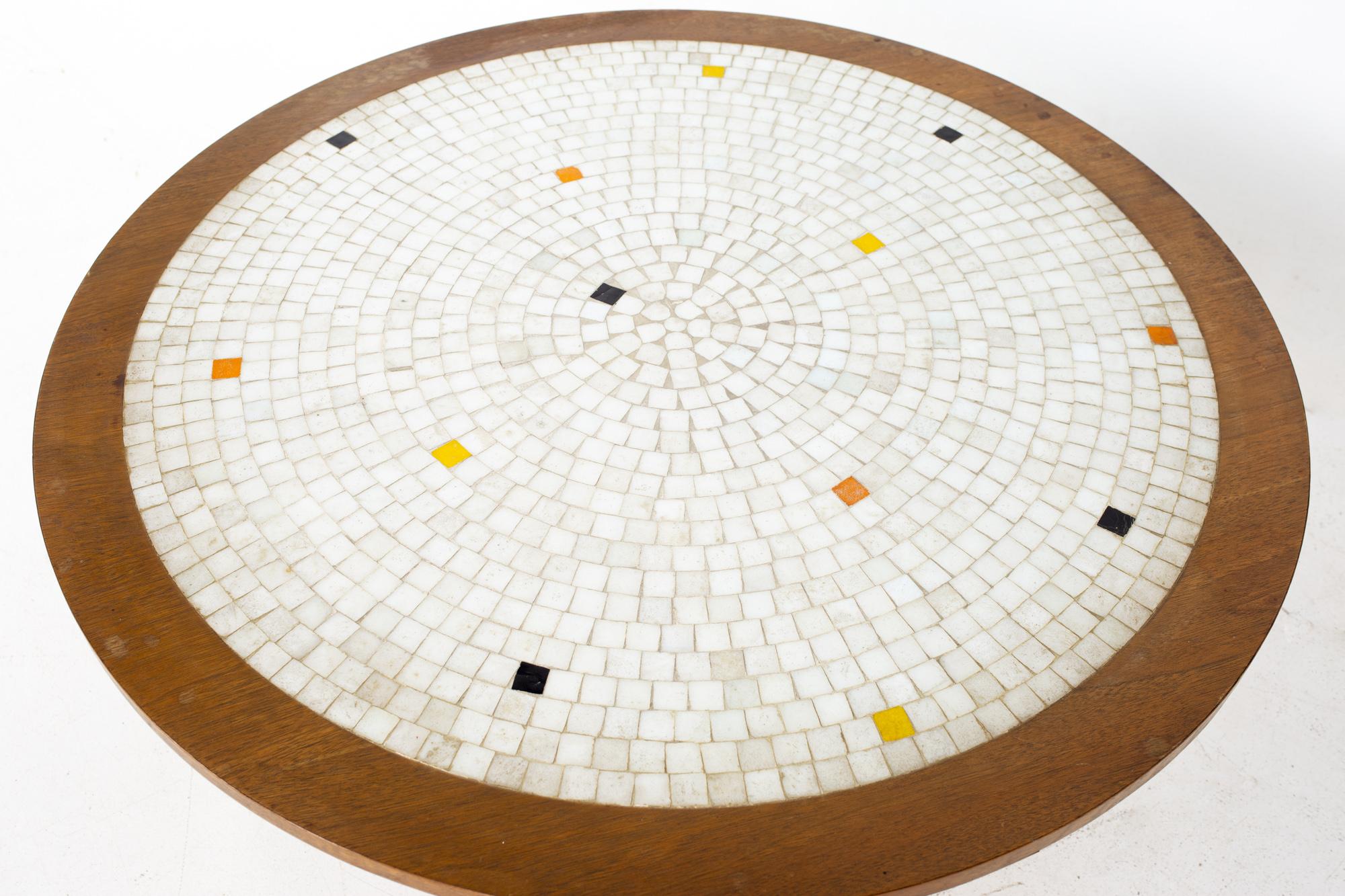 Martz Style Mid Century Round Walnut Mosaic Coffee Table 1